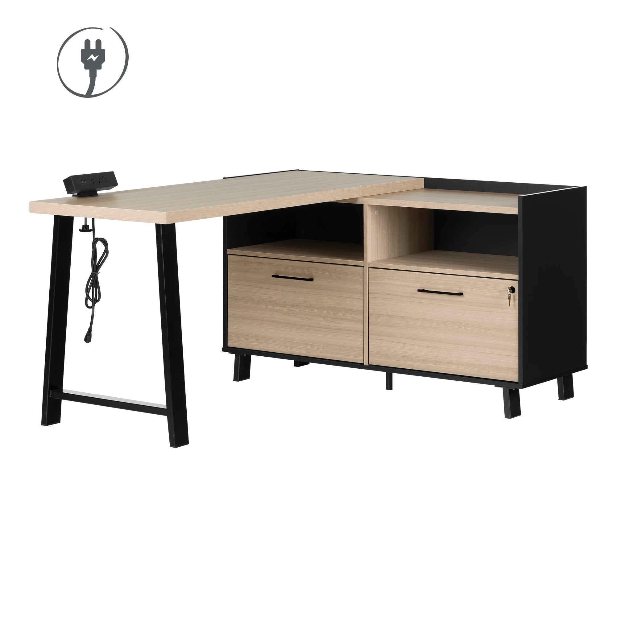 L-Shaped Desk with Power Bar - Kozack