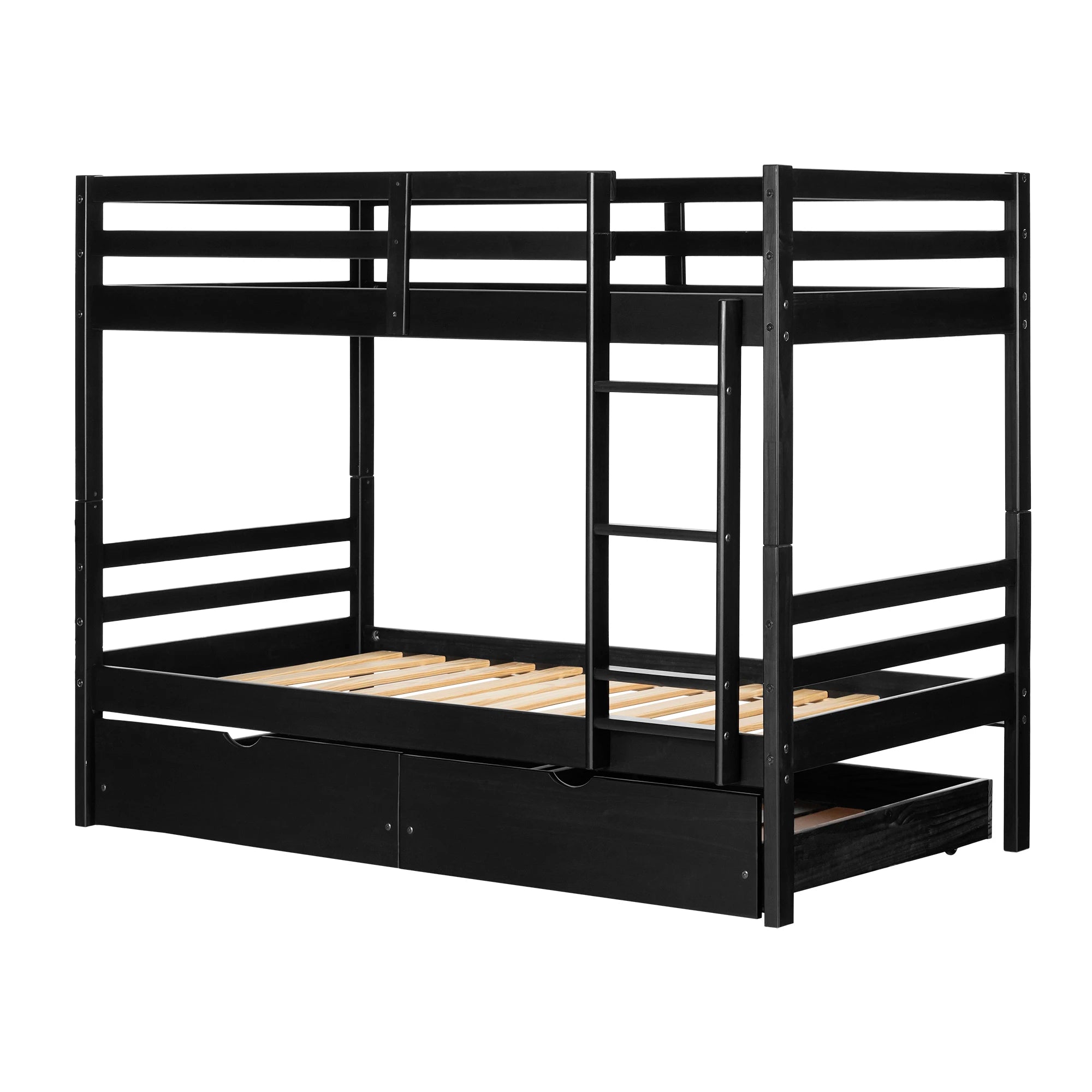 Solid Wood Bunk Bed and Rolling Drawers Set - Fakto