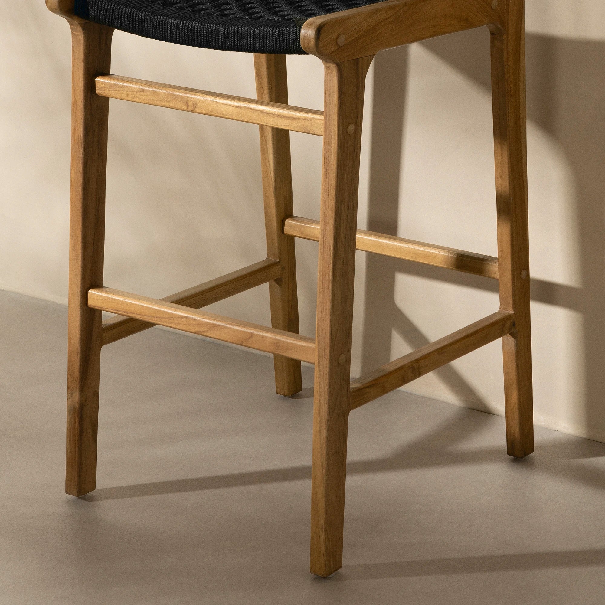 Teak Wood and Woven Rope Bar Stool - Agave