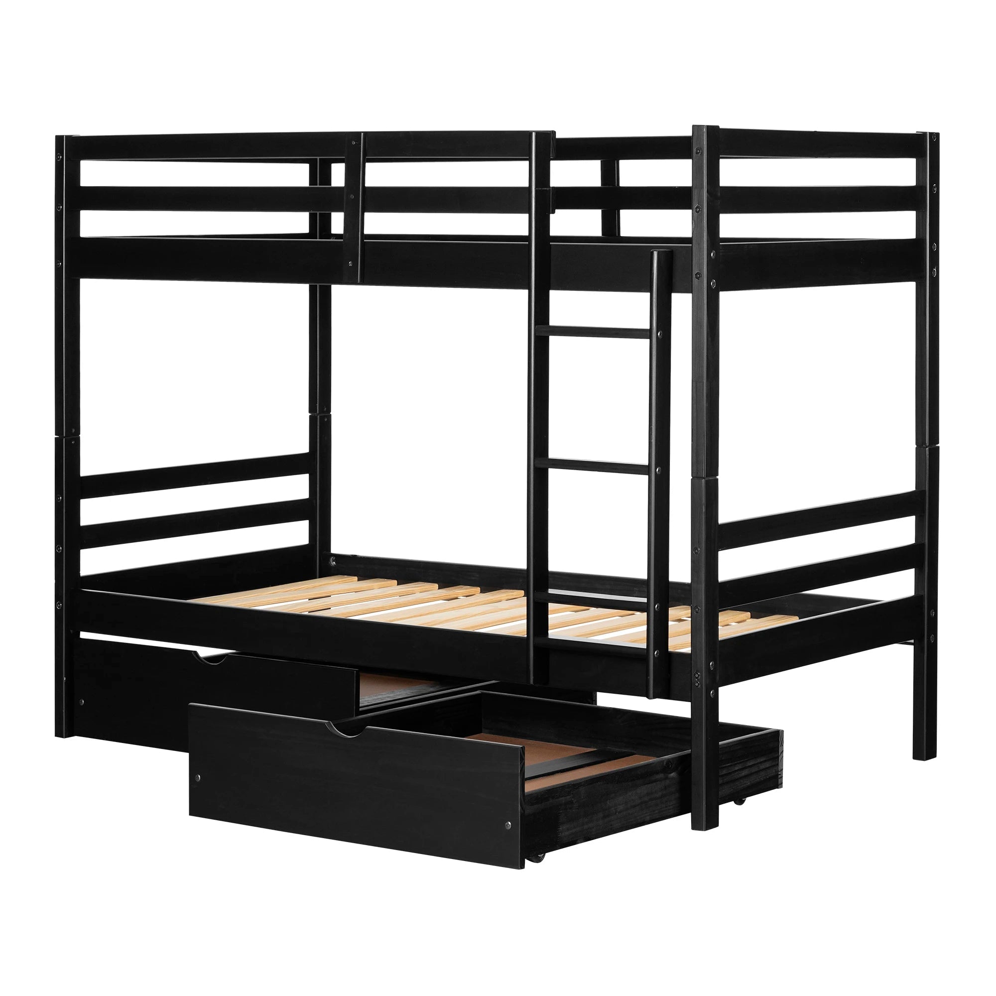 Solid Wood Bunk Bed and Rolling Drawers Set - Fakto