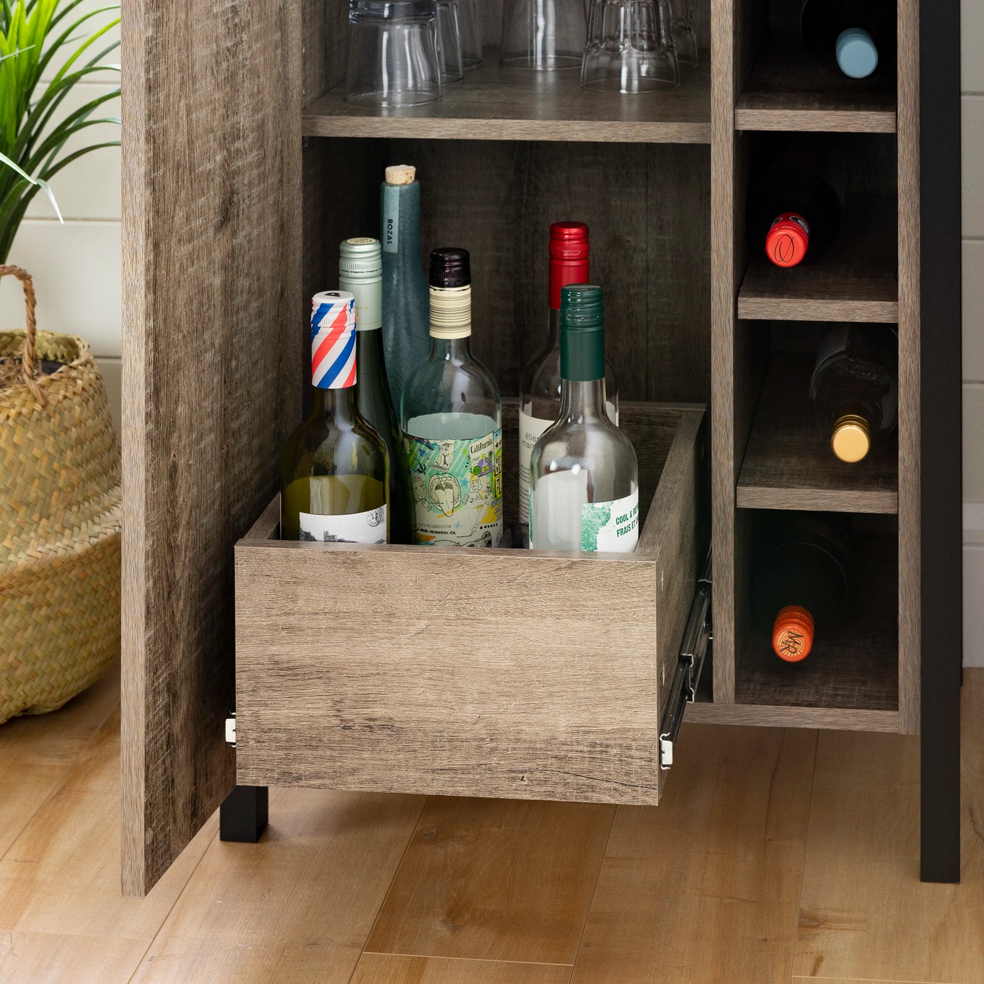 Small Bar Cabinet with Wine Bottle Storage - Munich