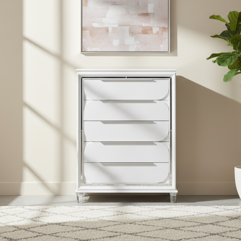 Cleova – Chiffonnier blanc glamour laqué brillant