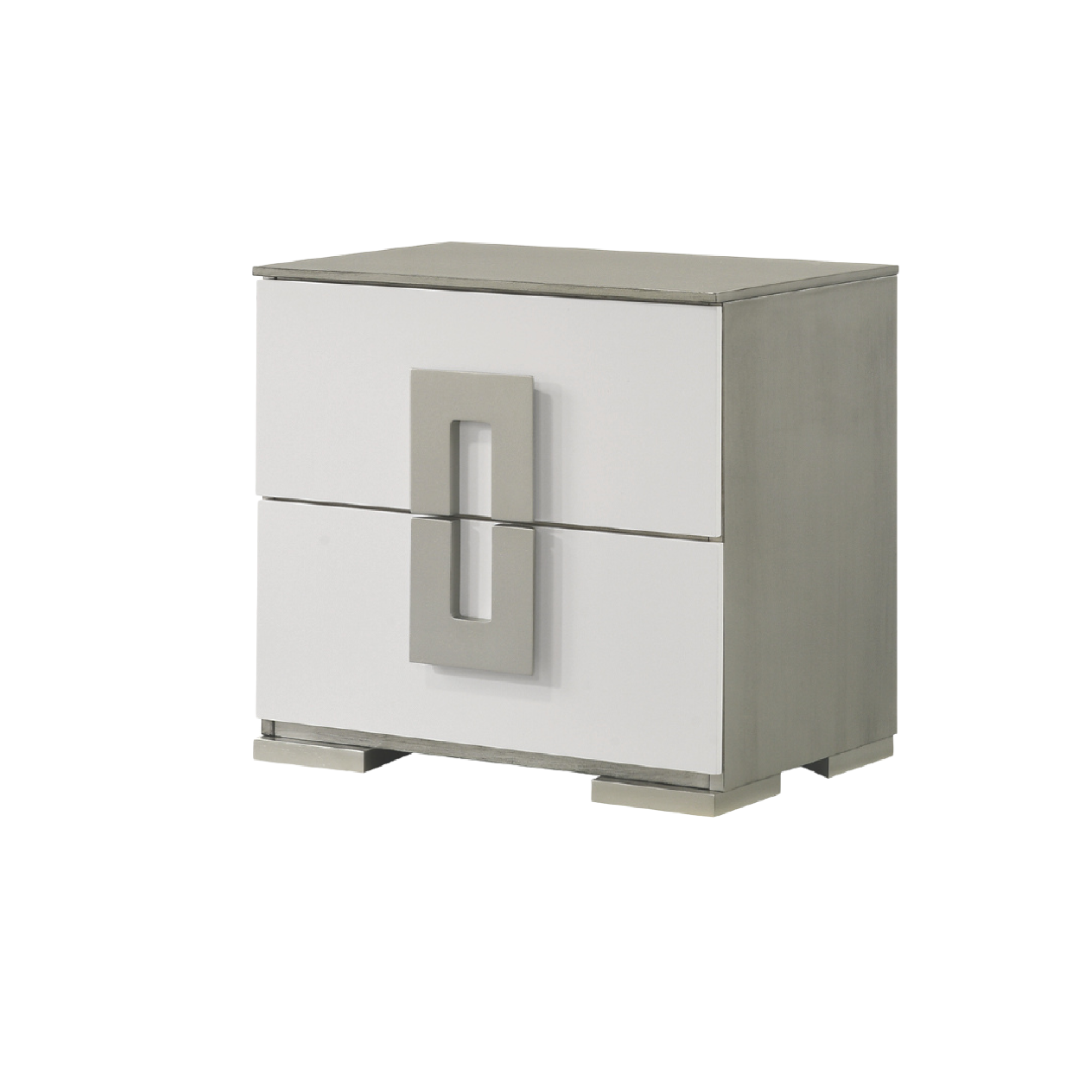 Linova – Table de chevet blanche 2 tiroirs métal