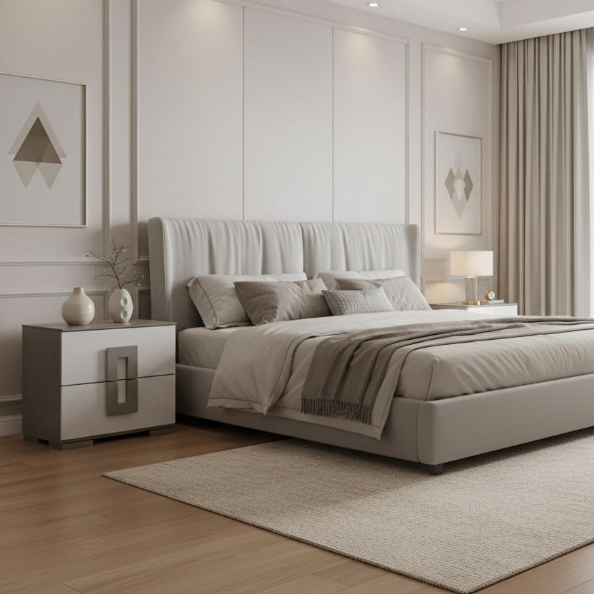 Linova – Table de chevet blanche 2 tiroirs métal
