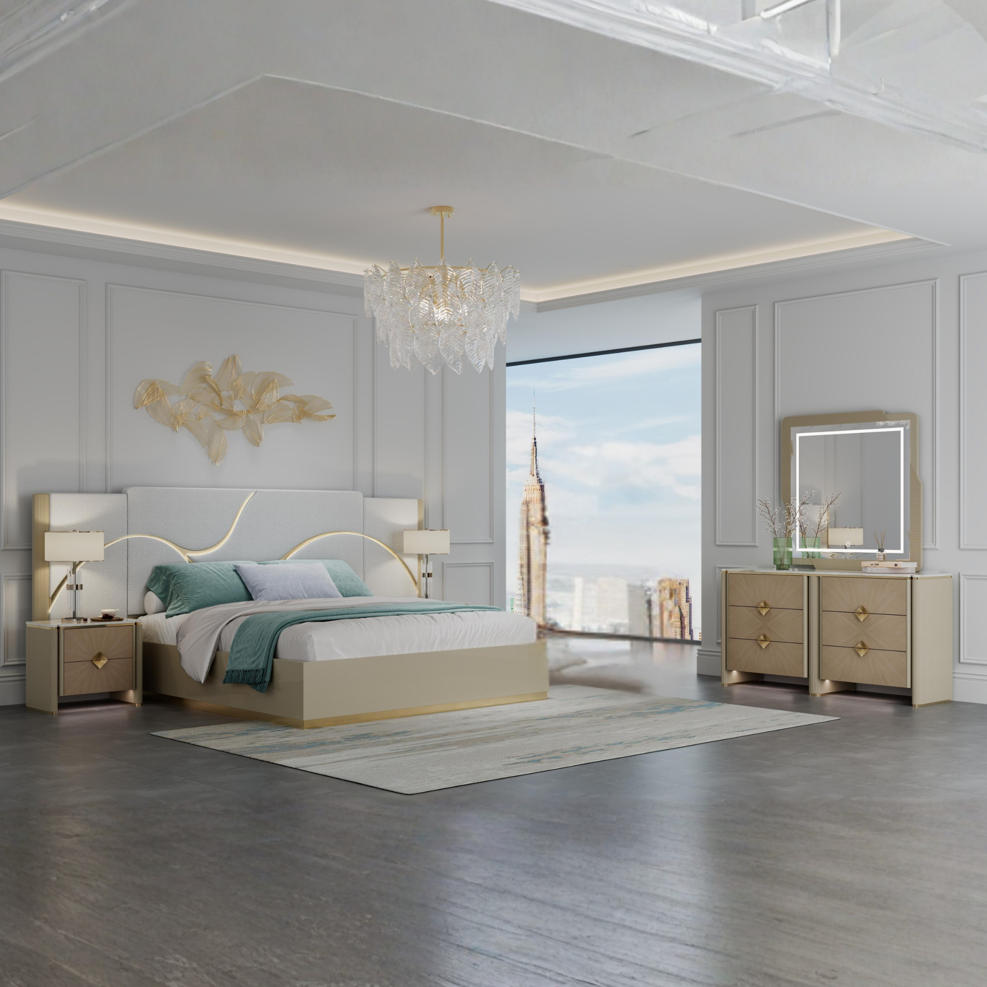 Dorina – Queen Bedroom Set in Champagne Lacquer