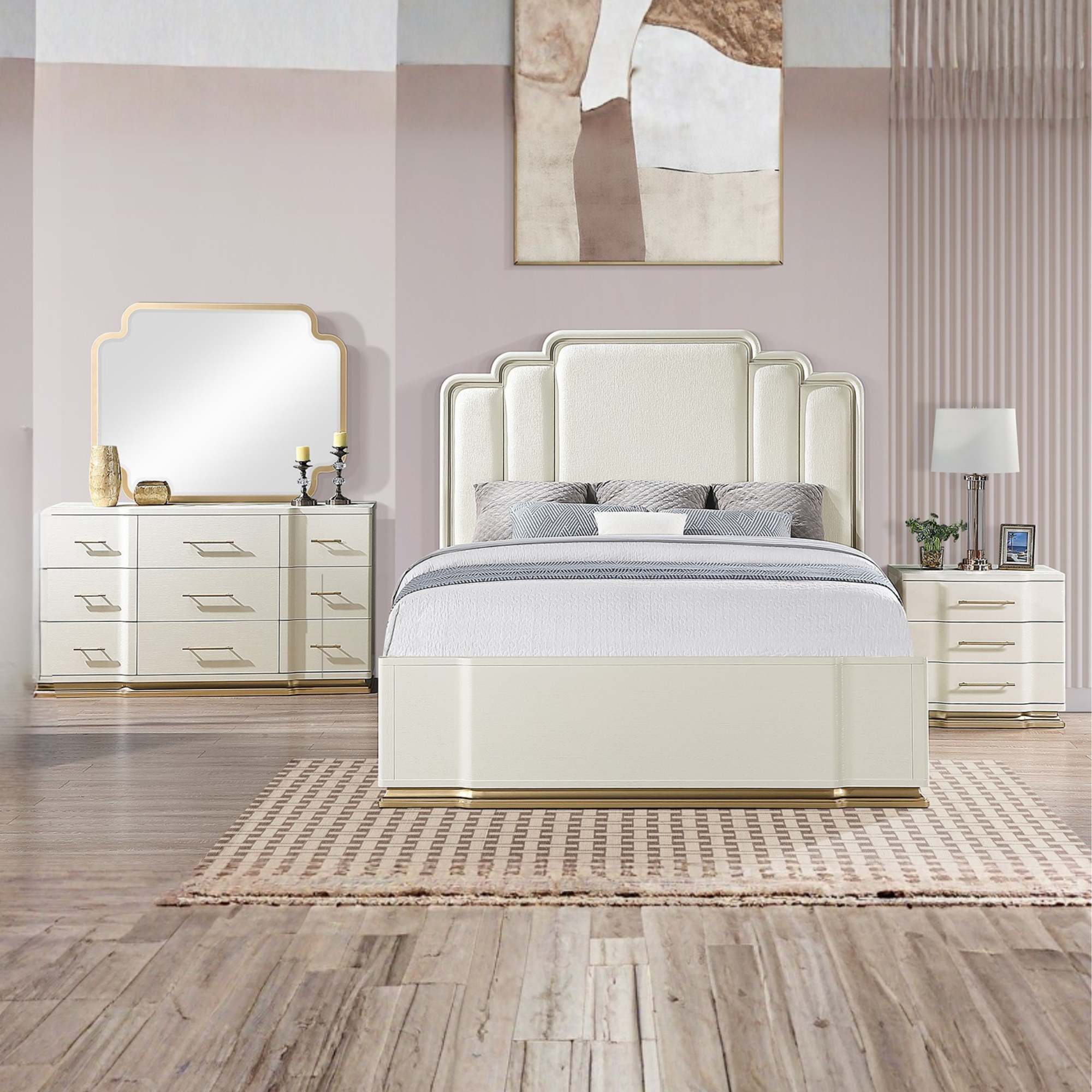 Arcano – Ensemble chambre king ivoire crème laqué