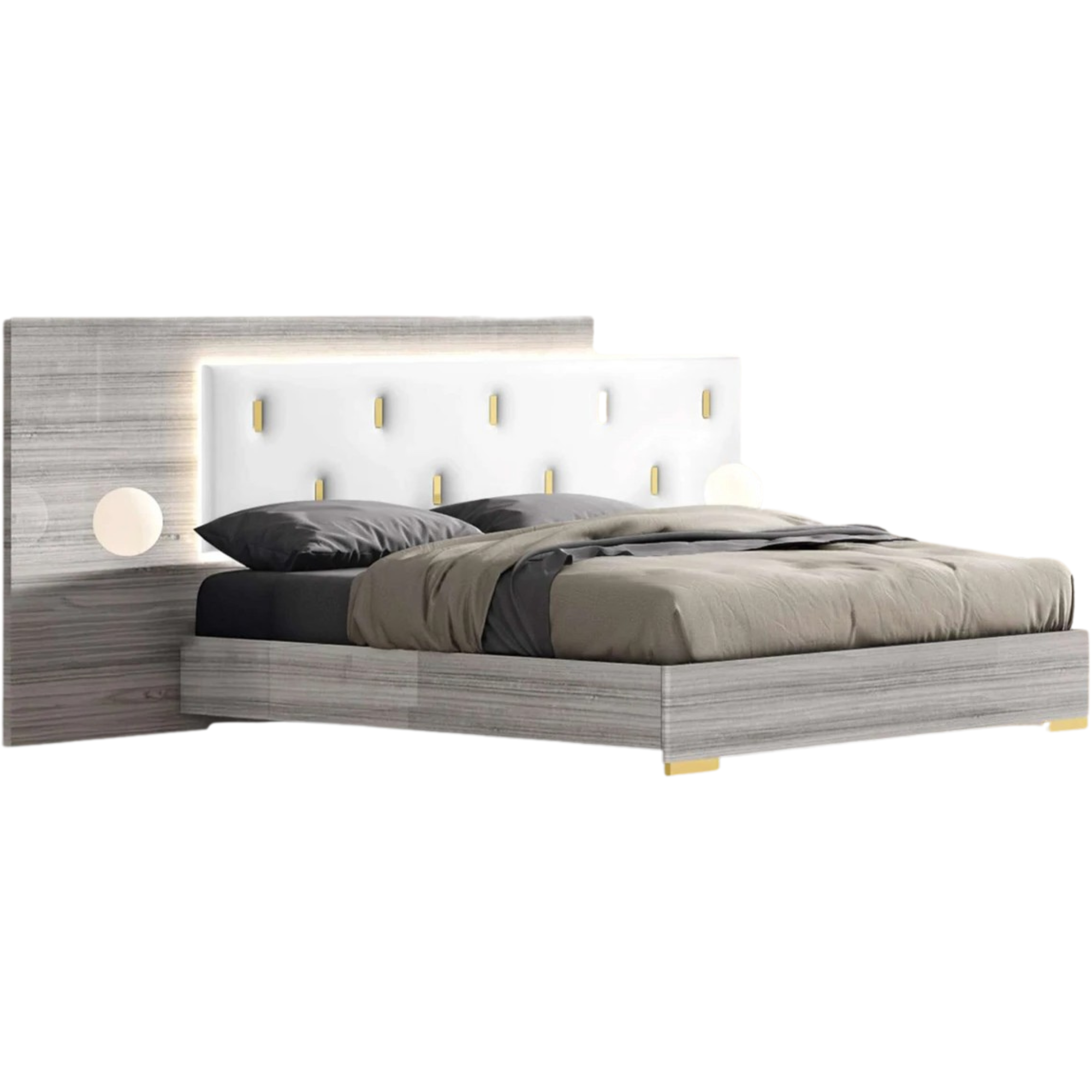 Zelvana – Lit king avec rangement blanc et gris hydraulique