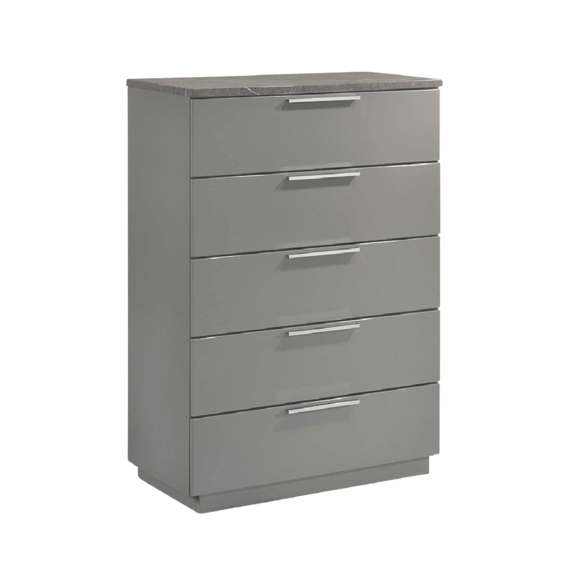 Marvino – Chiffonnier gris 5 tiroirs laqué effet marbre