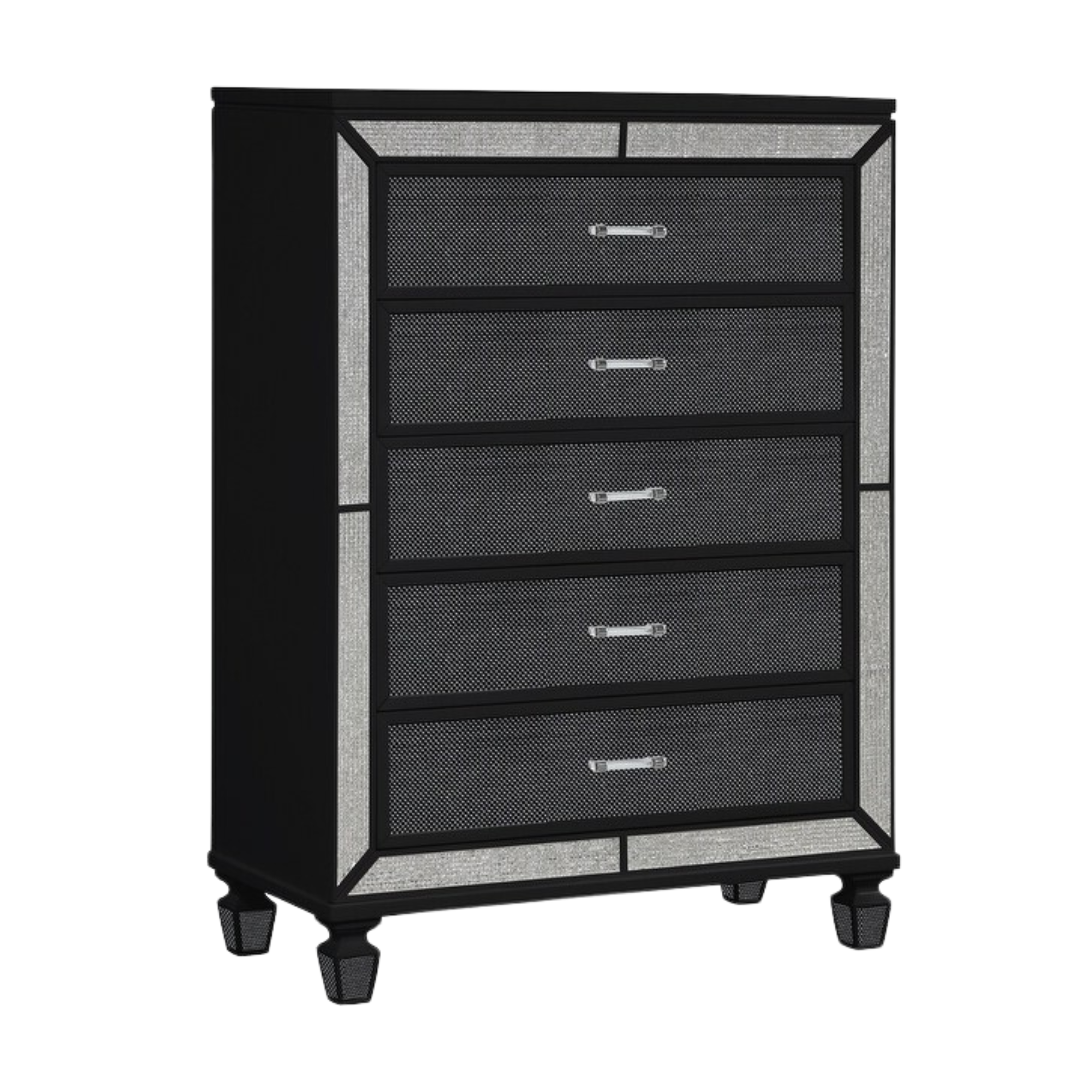 Radova – Chiffonnier noir cristal 5 tiroirs bois laqué