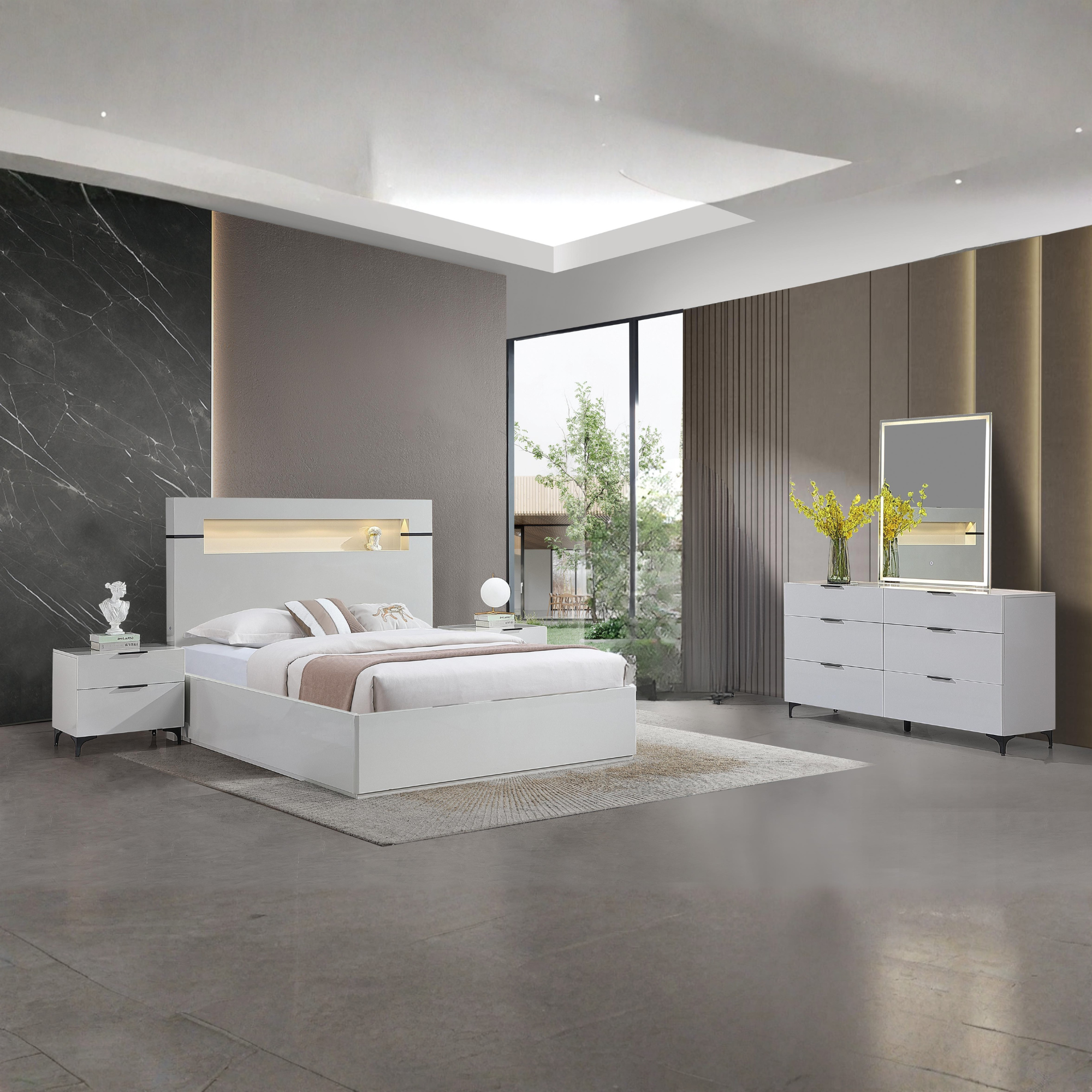 Polena – Queen Lacquer LED Bedroom Set