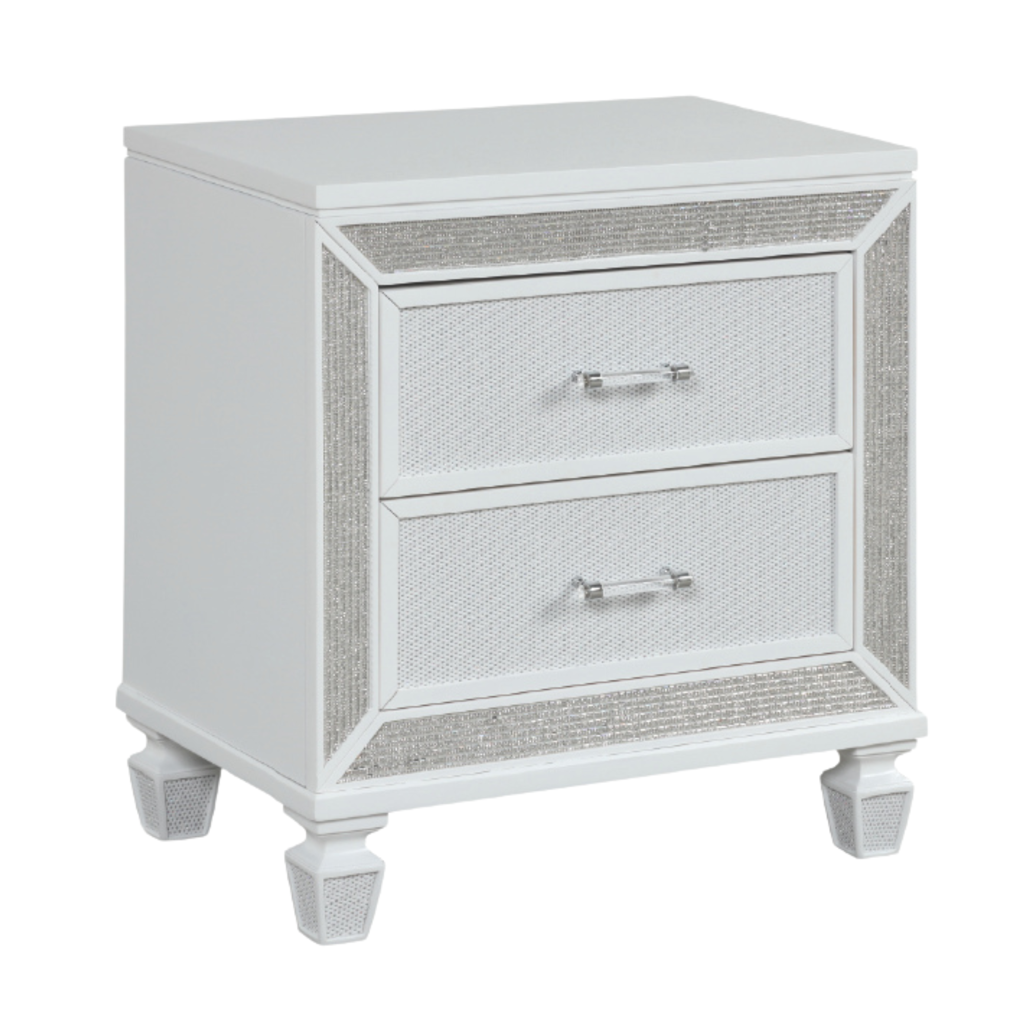 Radova – Table de chevet blanc cristal 2 tiroirs bois laqué