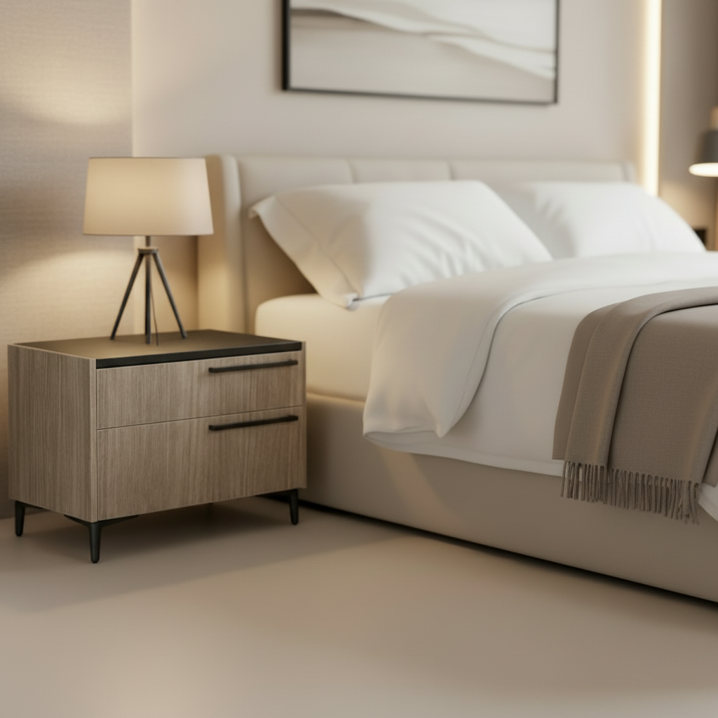Striavo – Table de chevet gauche bois naturel velours gris