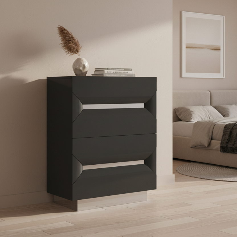 Zenova – Chiffonnier noir mat fermeture douce