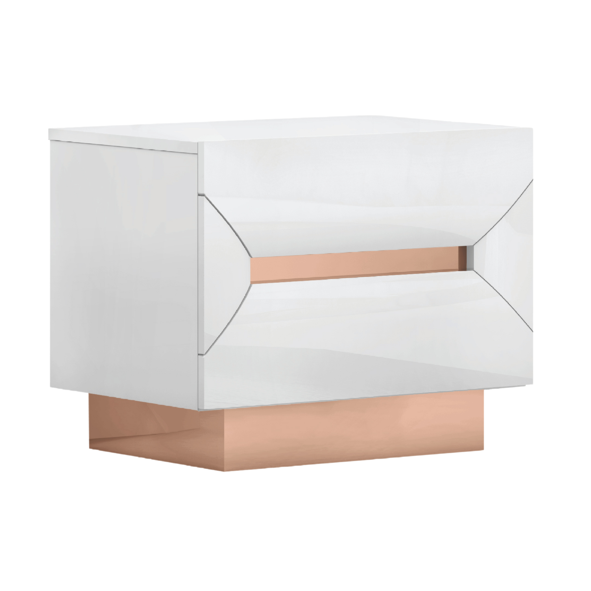 Zaneva – Table de chevet blanche laquée rose gold