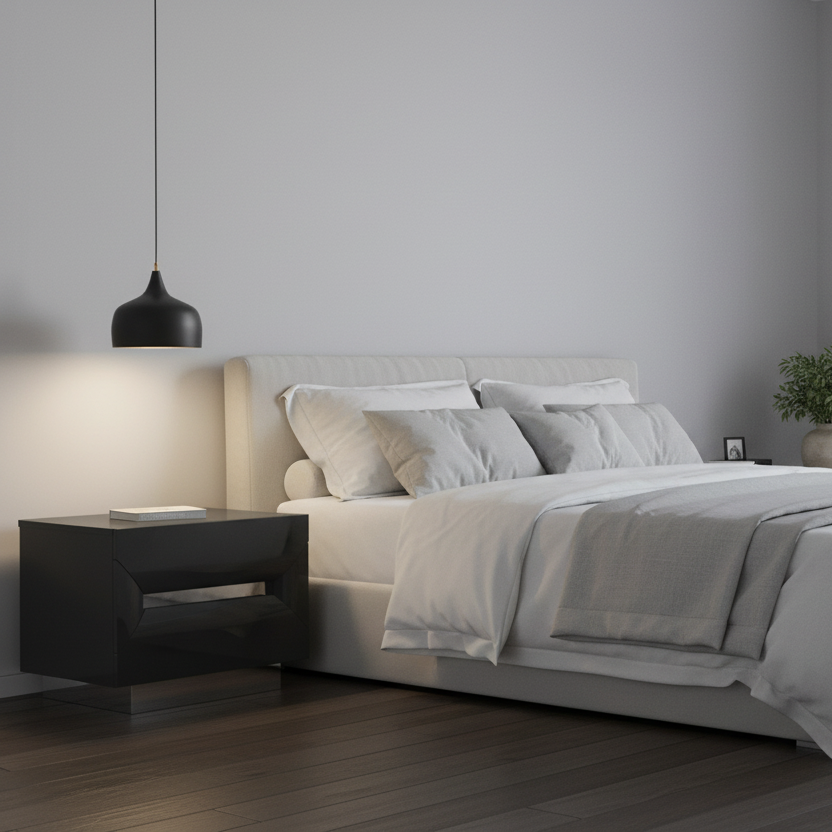 Zenova – Table de chevet noir mat avec tiroirs métal chromé