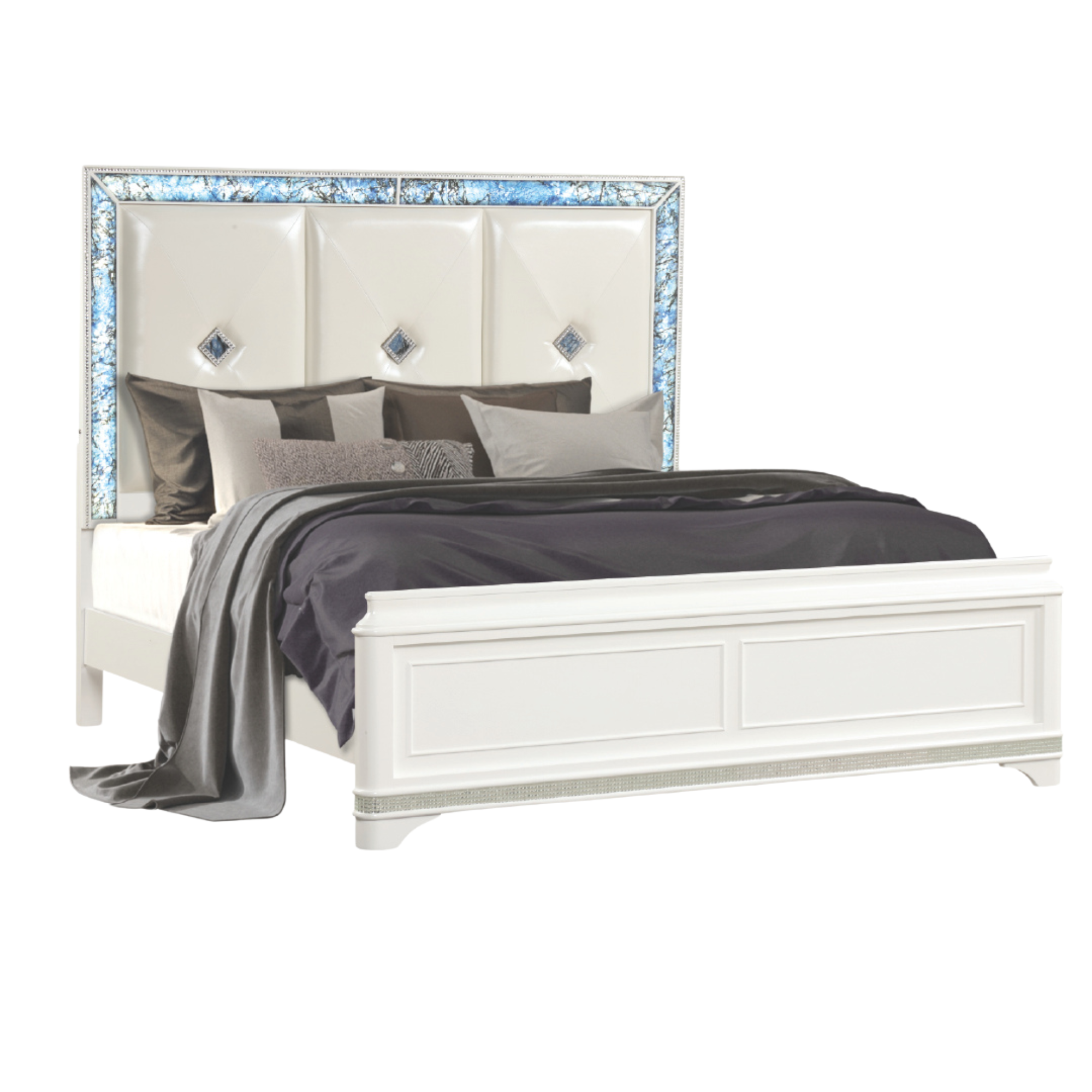 Zafira – Lit queen blanc glamour DEL similicuir