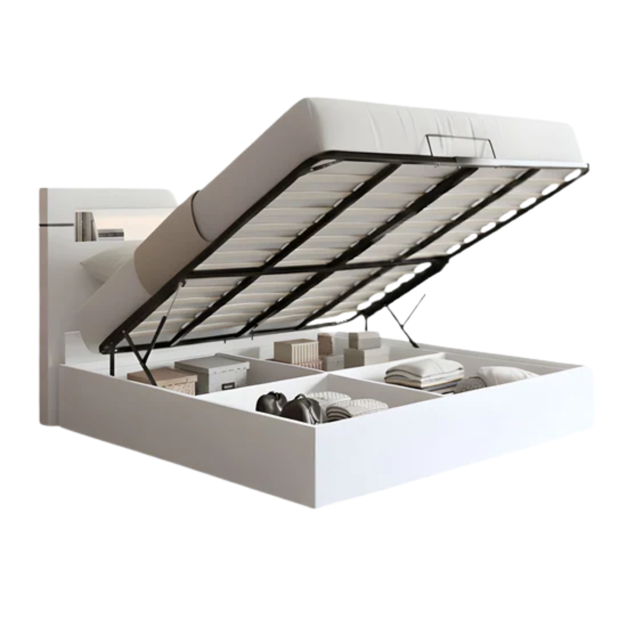 Noctova – Lit queen avec rangement hydraulique noir et or