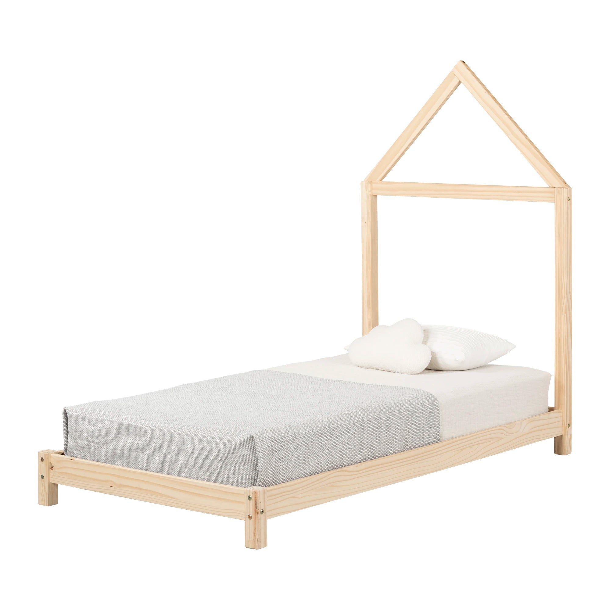 Solid Wood Bed with House Frame Headboard - Sweedi