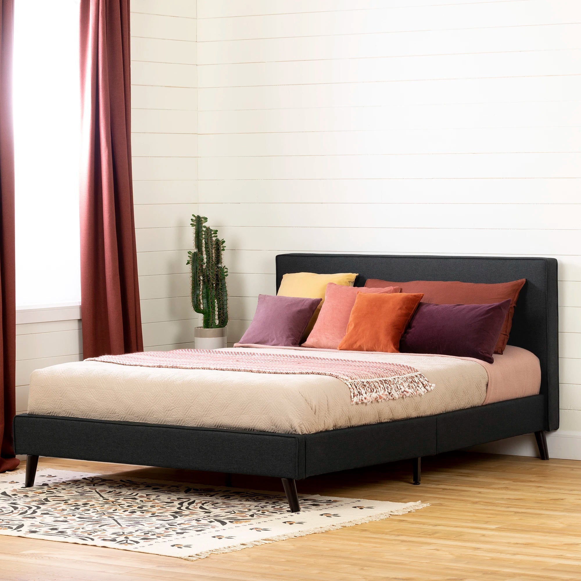 Modern Upholstered Platform Bed and Headboard - Sazena