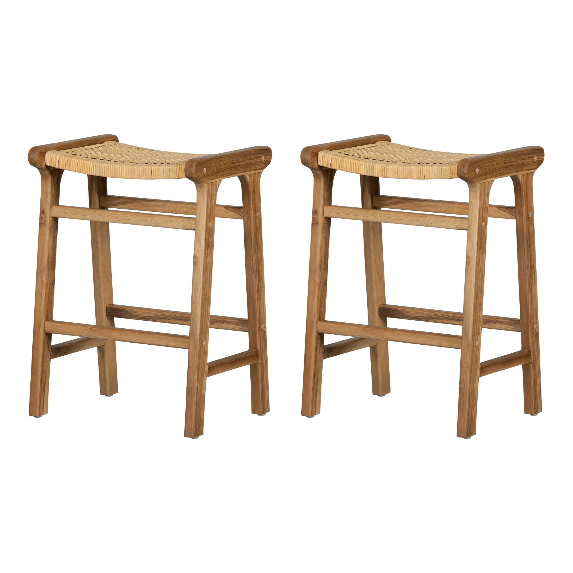 Rattan and Teak Stool, Set of 2 - Agave