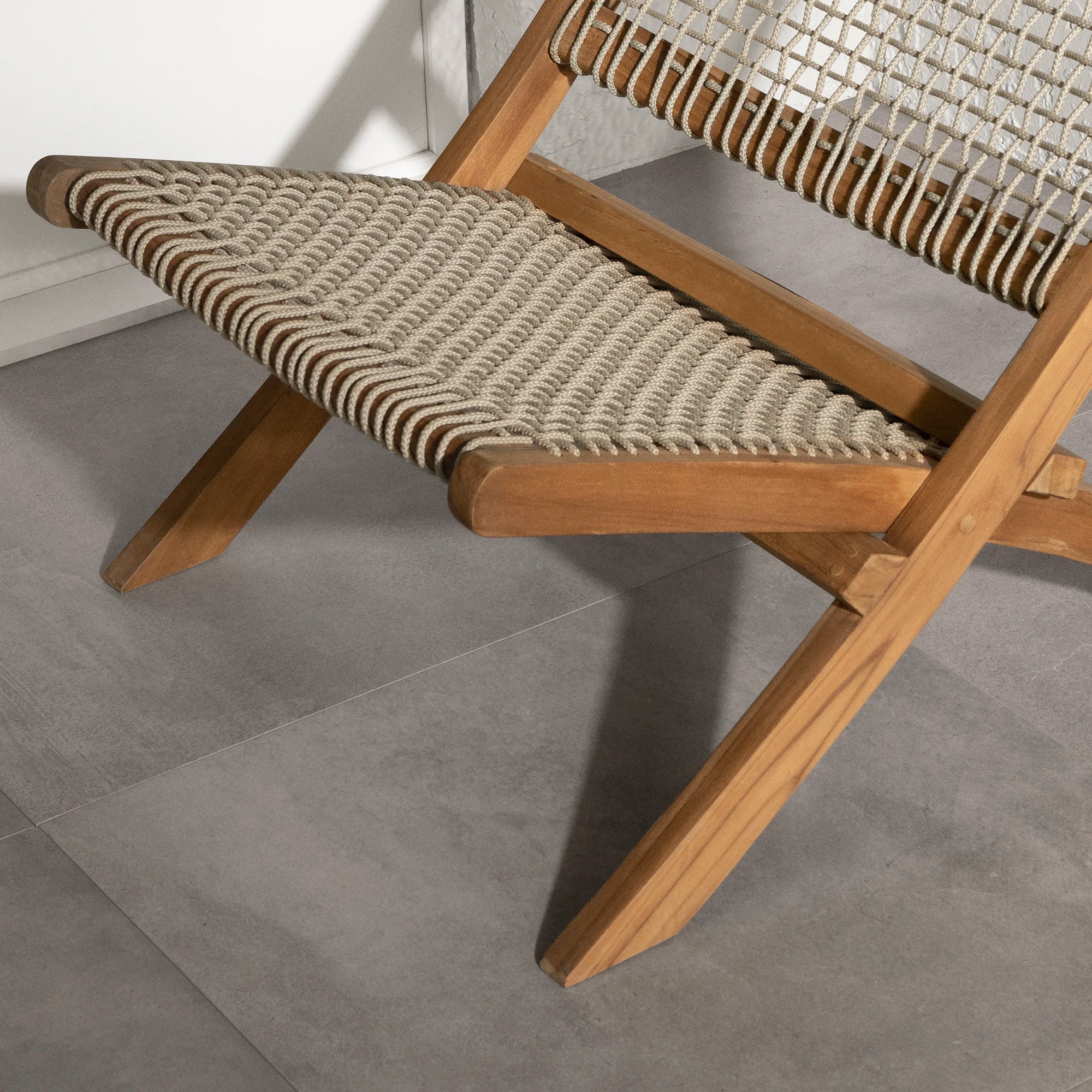 Wood and Woven Rope Lounge Chair - Agave