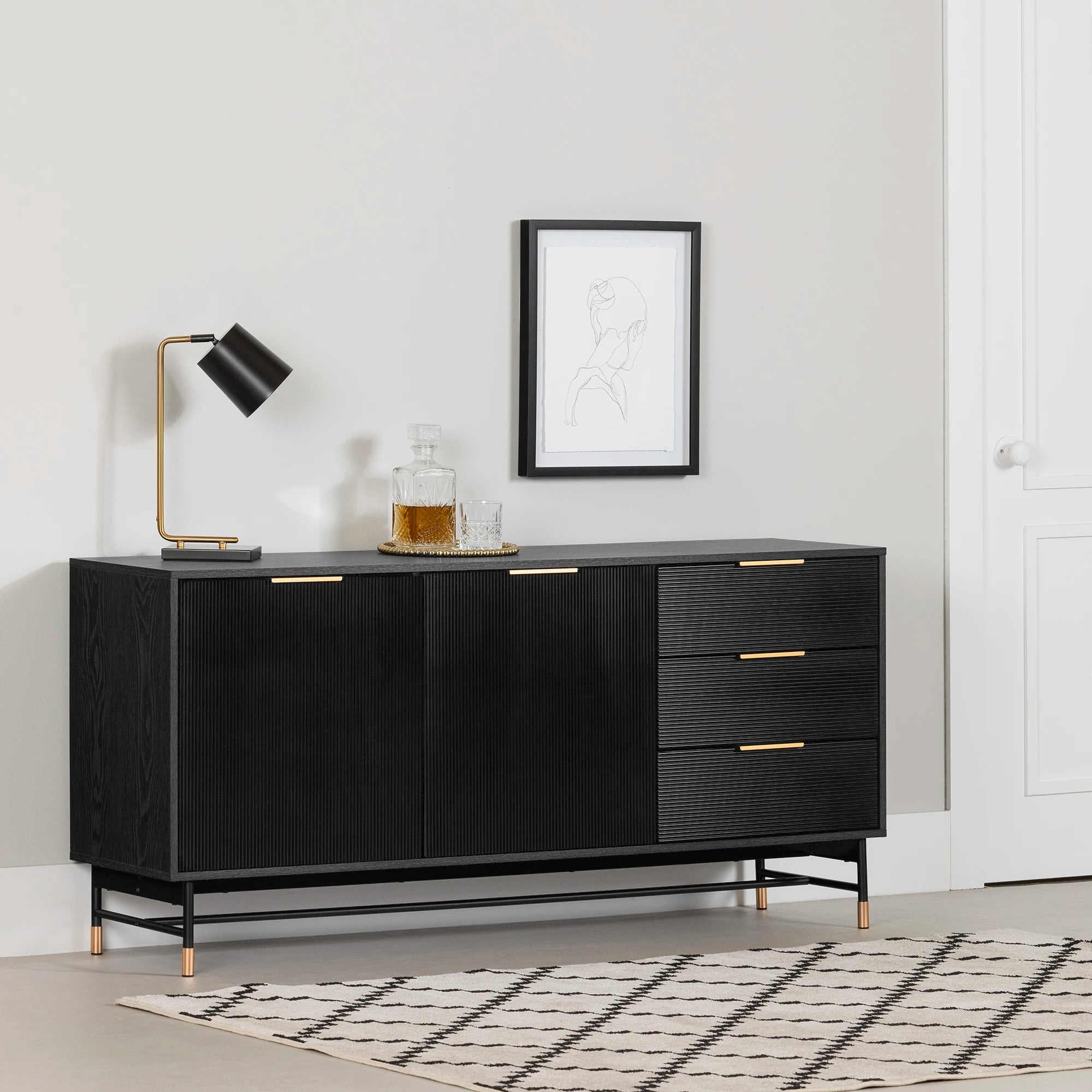 Sideboard with Ribbed Doors and Drawers - Arlo