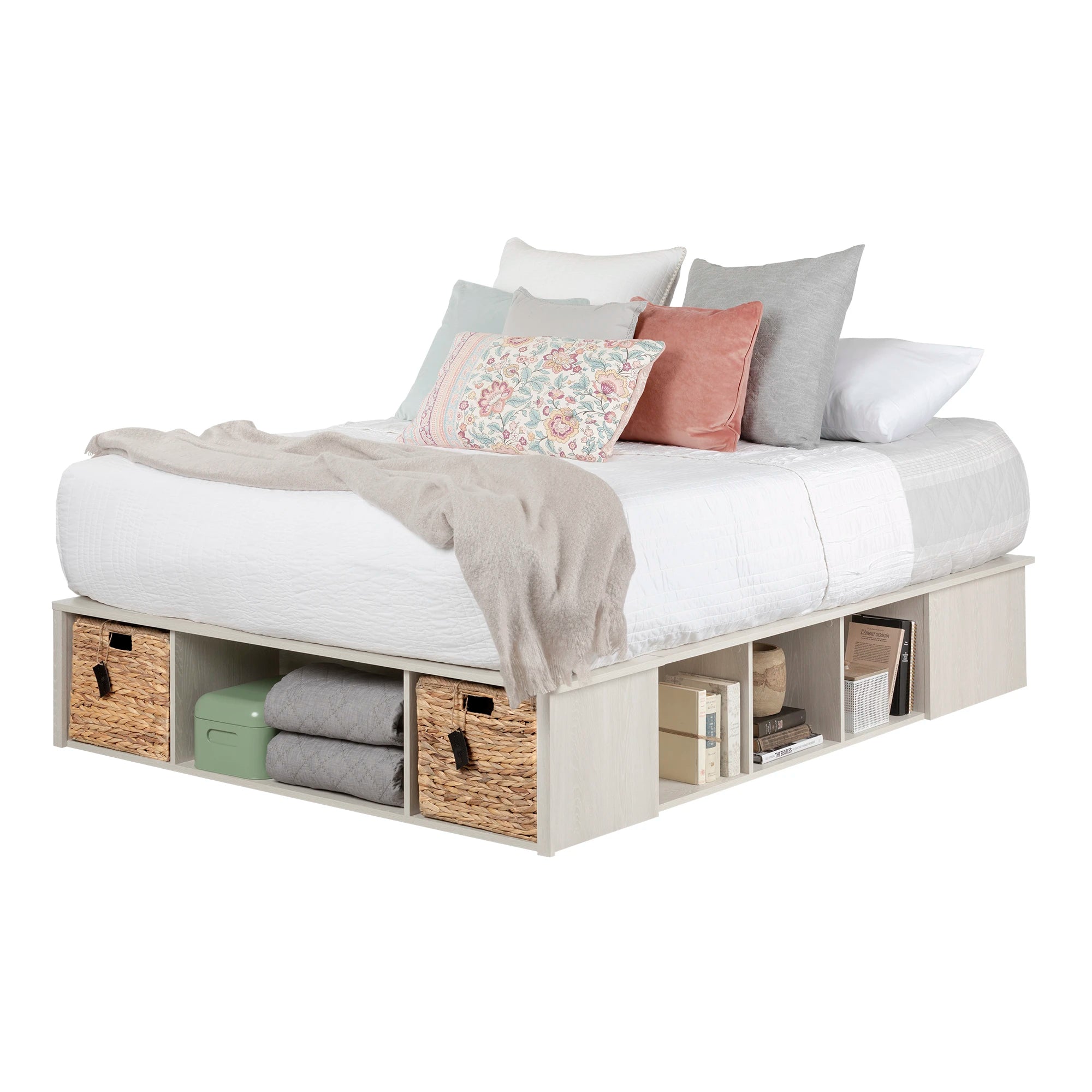 Storage Platform Bed with Wicker Baskets - Avilla