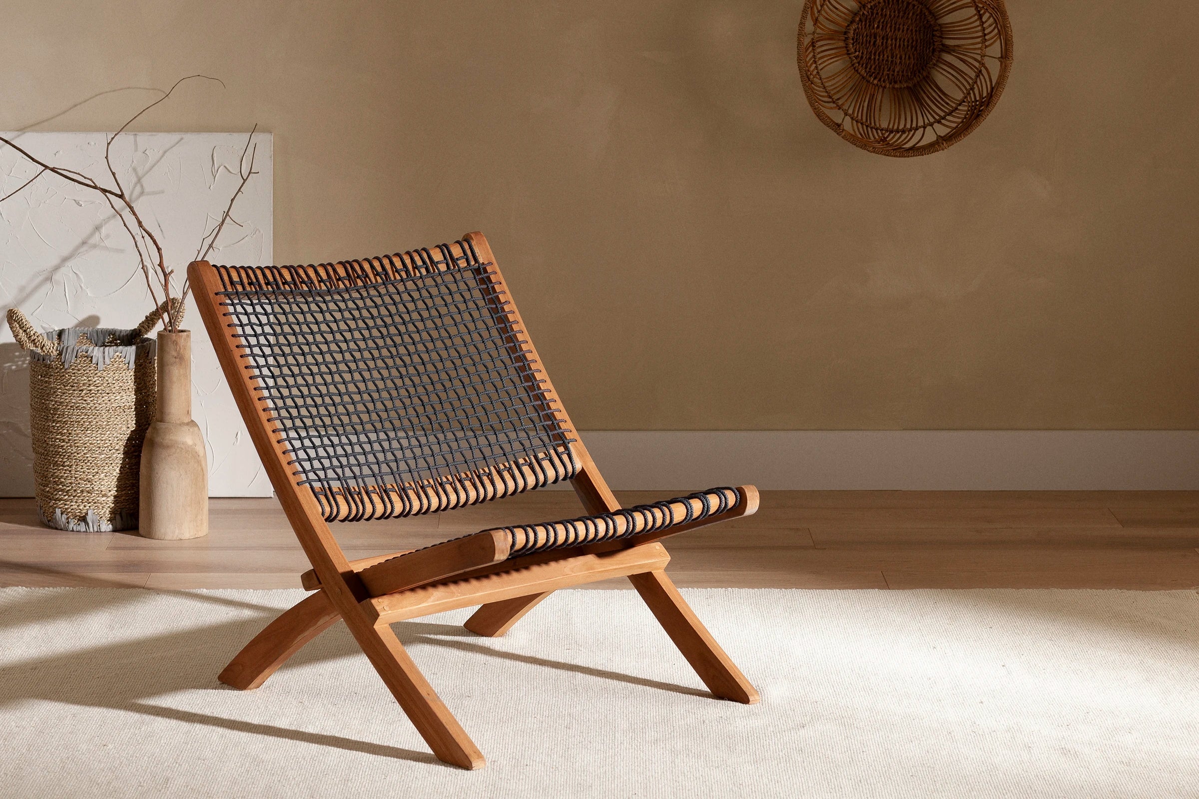 Wood and Woven Rope Lounge Chair - Balka