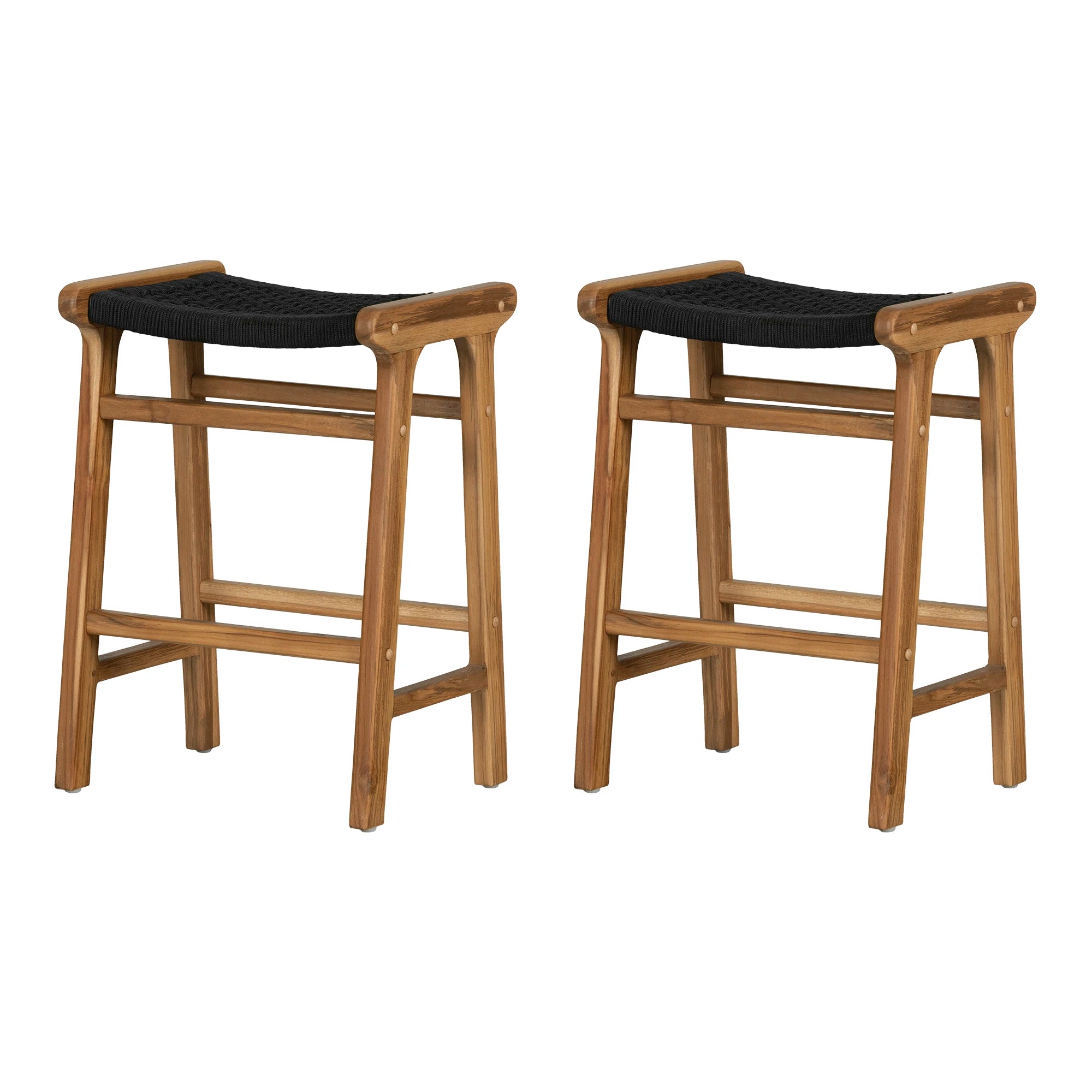 Woven Rope and Teak Counter Stool, Set of 2 - Agave