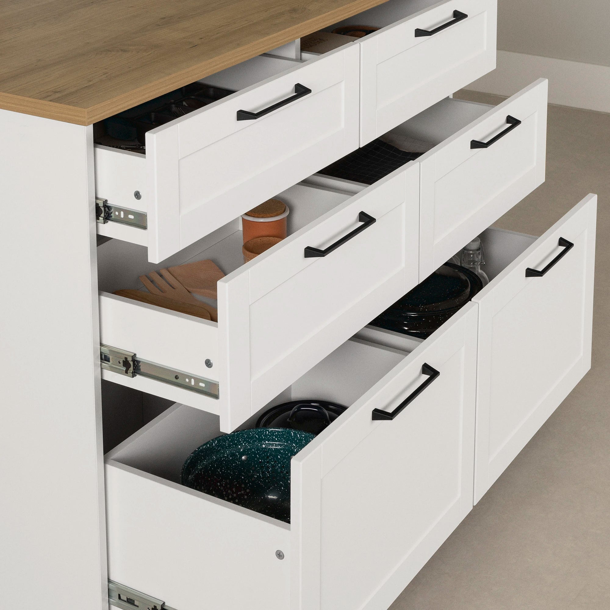 6-Drawer Kitchen Island with Doors and Wine Storage - Toscano