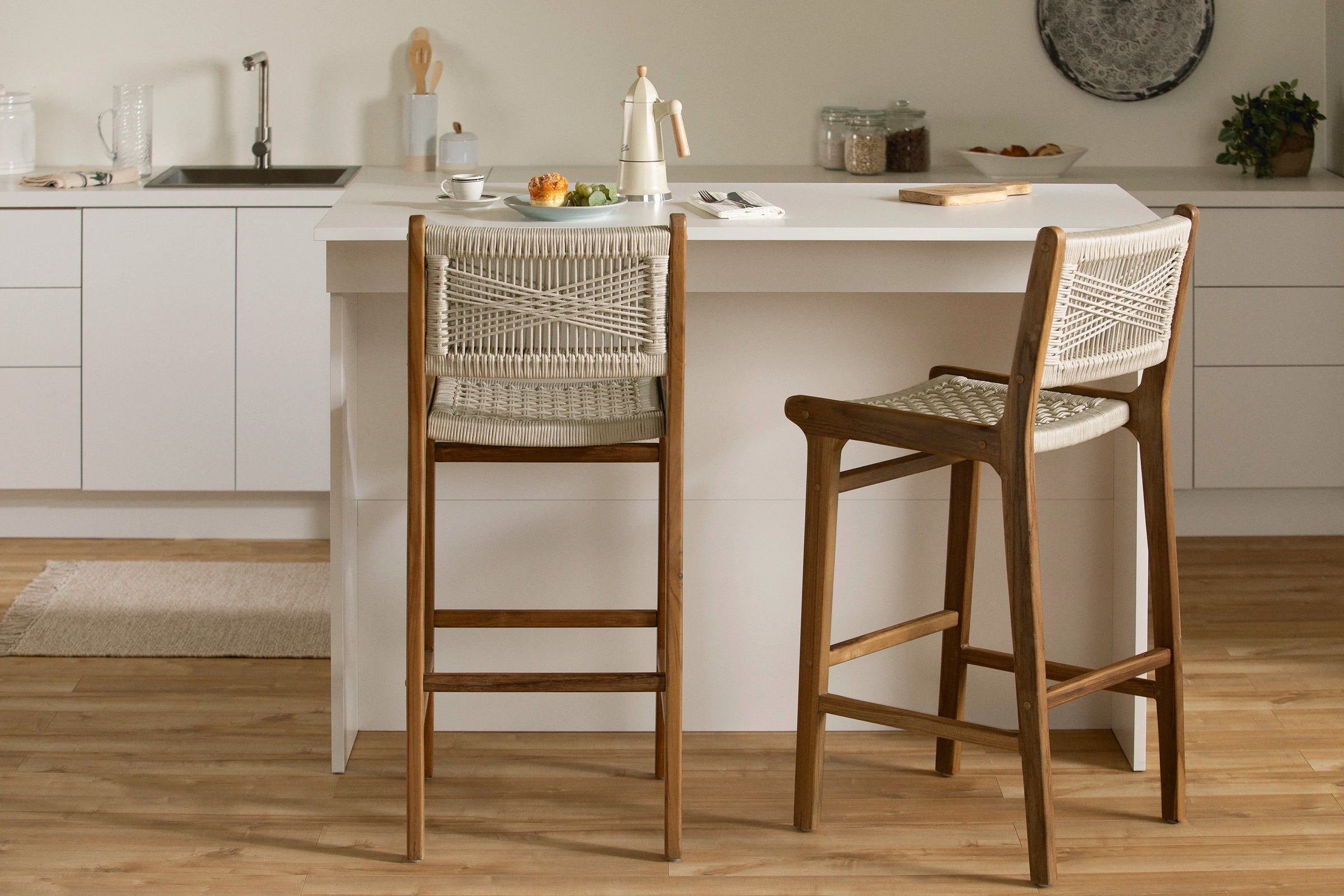 Teak Wood and Woven Rope Bar Stool - Balka