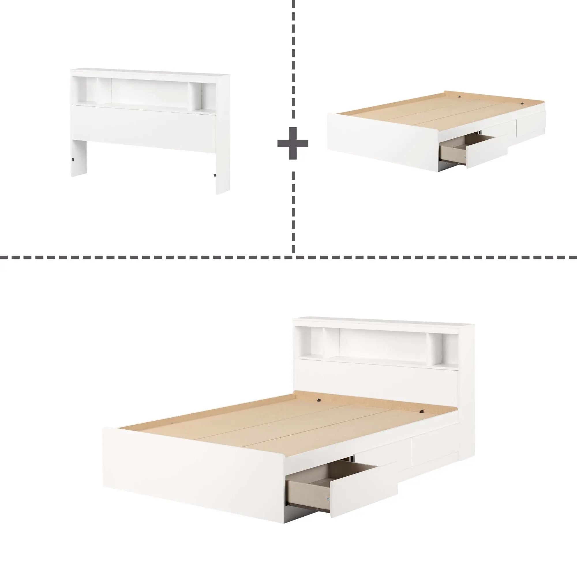 Storage Bed and Bookcase Headboard Set - Fusion