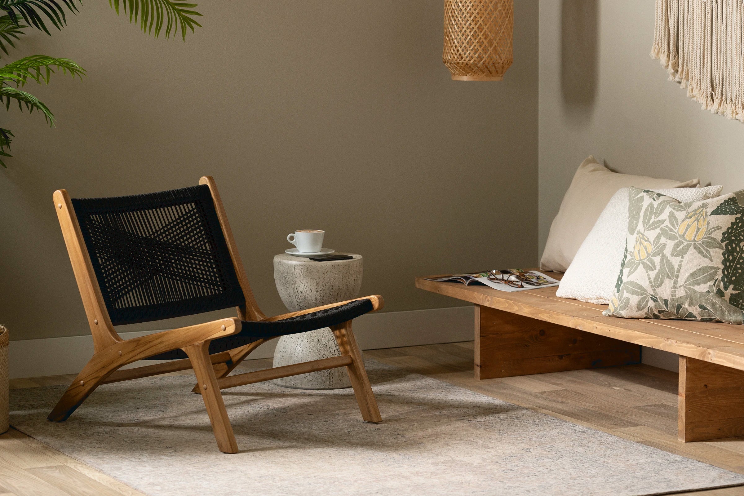 Teak Wood and Woven Rope Lounge Chair - Balka