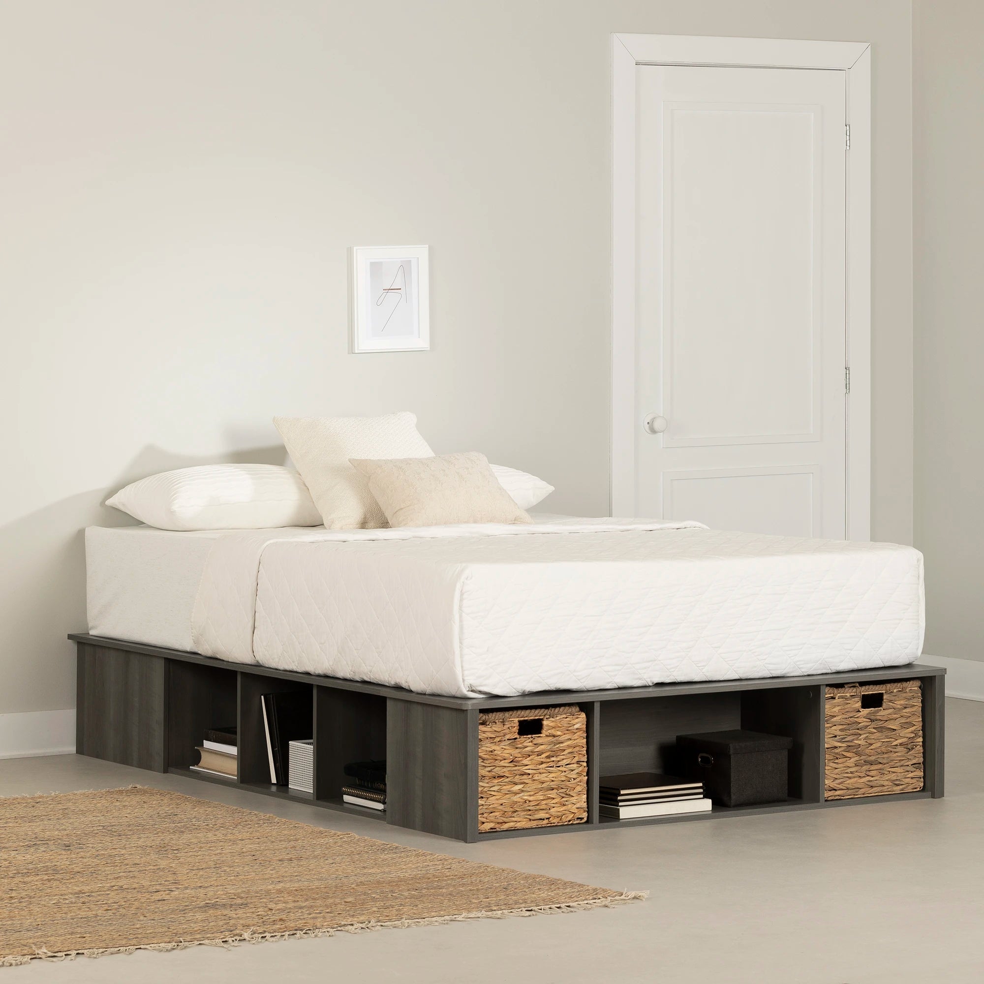 Storage Platform Bed with Wicker Baskets - Versa