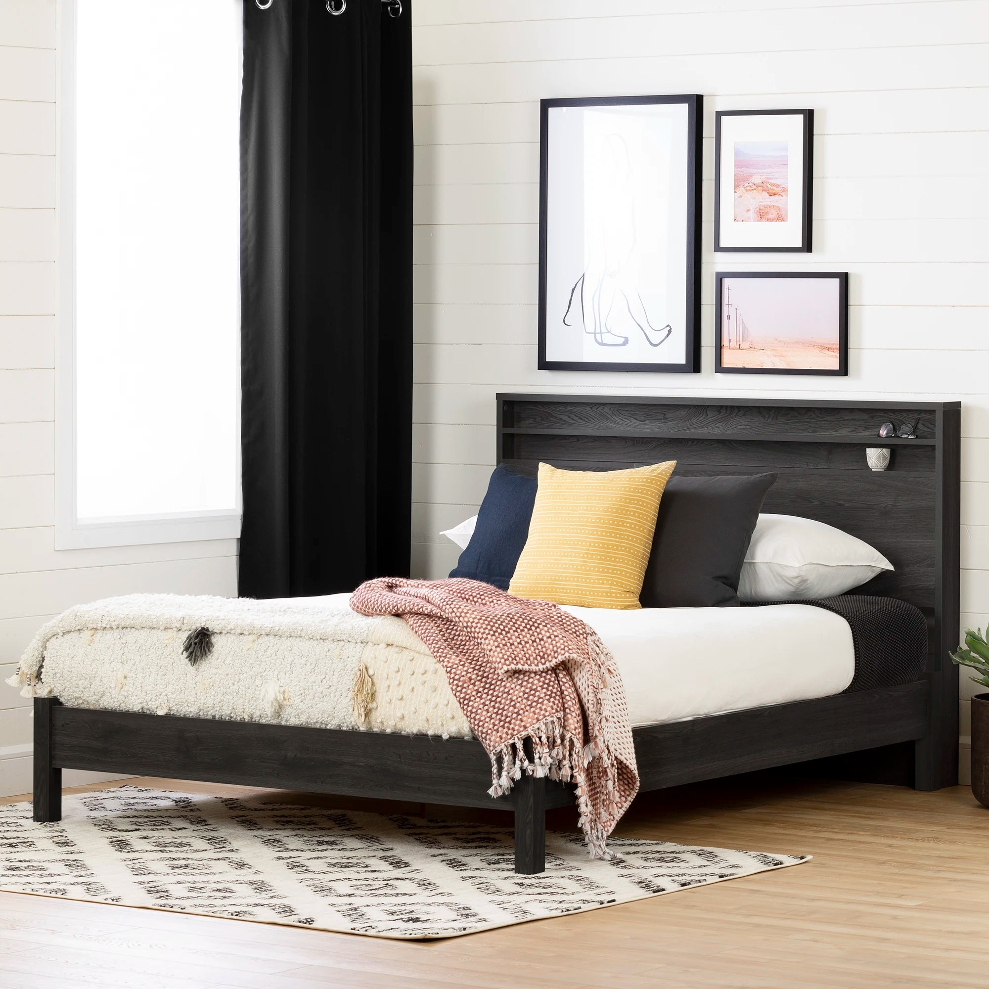 Platform Bed and Bookcase Headboard Set - Tao