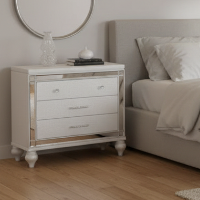 Glorova – Table de chevet blanche glamour chromée
