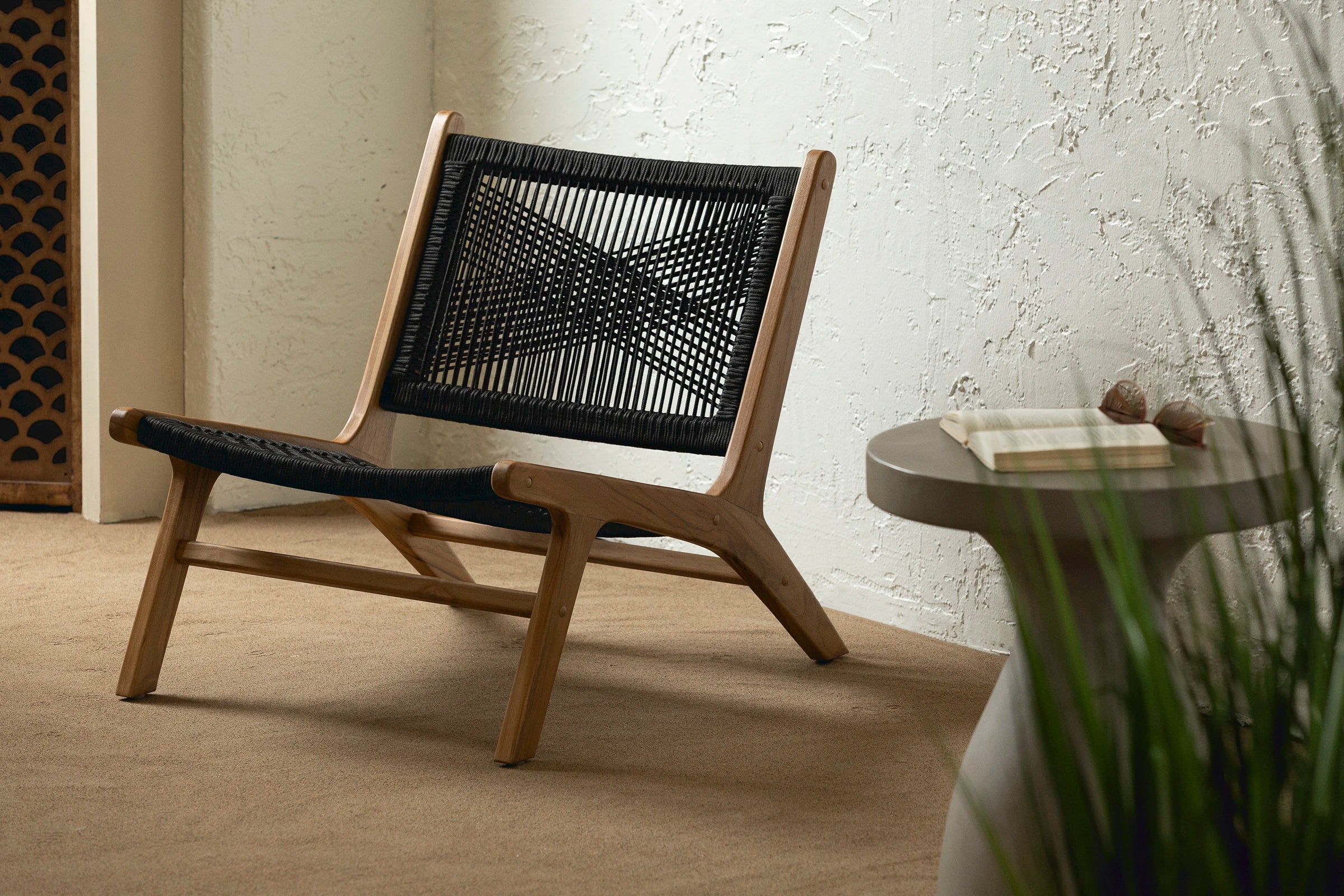 Teak Wood and Woven Rope Lounge Chair - Agave