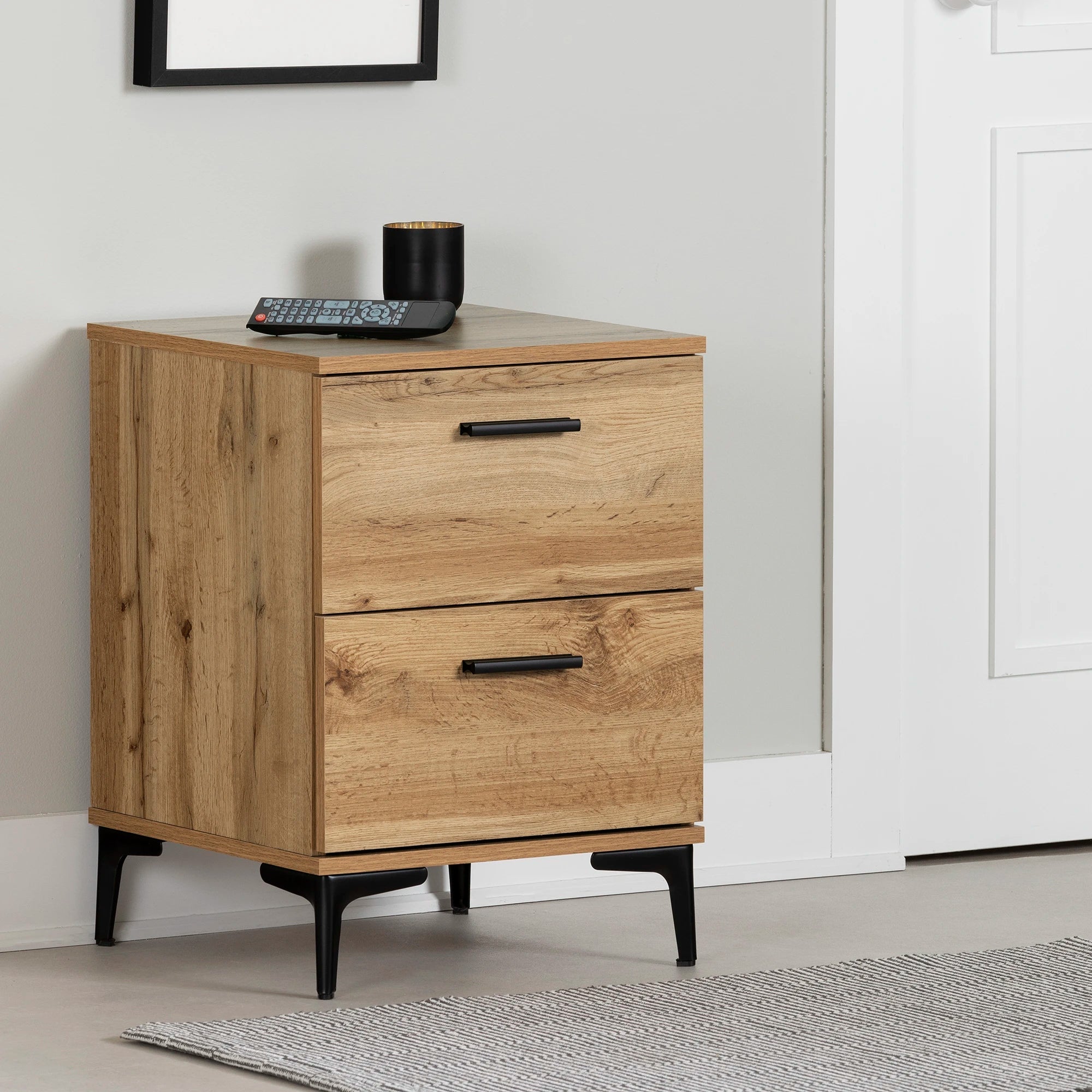 2-Drawer Side Table with Metal Legs - Slendel