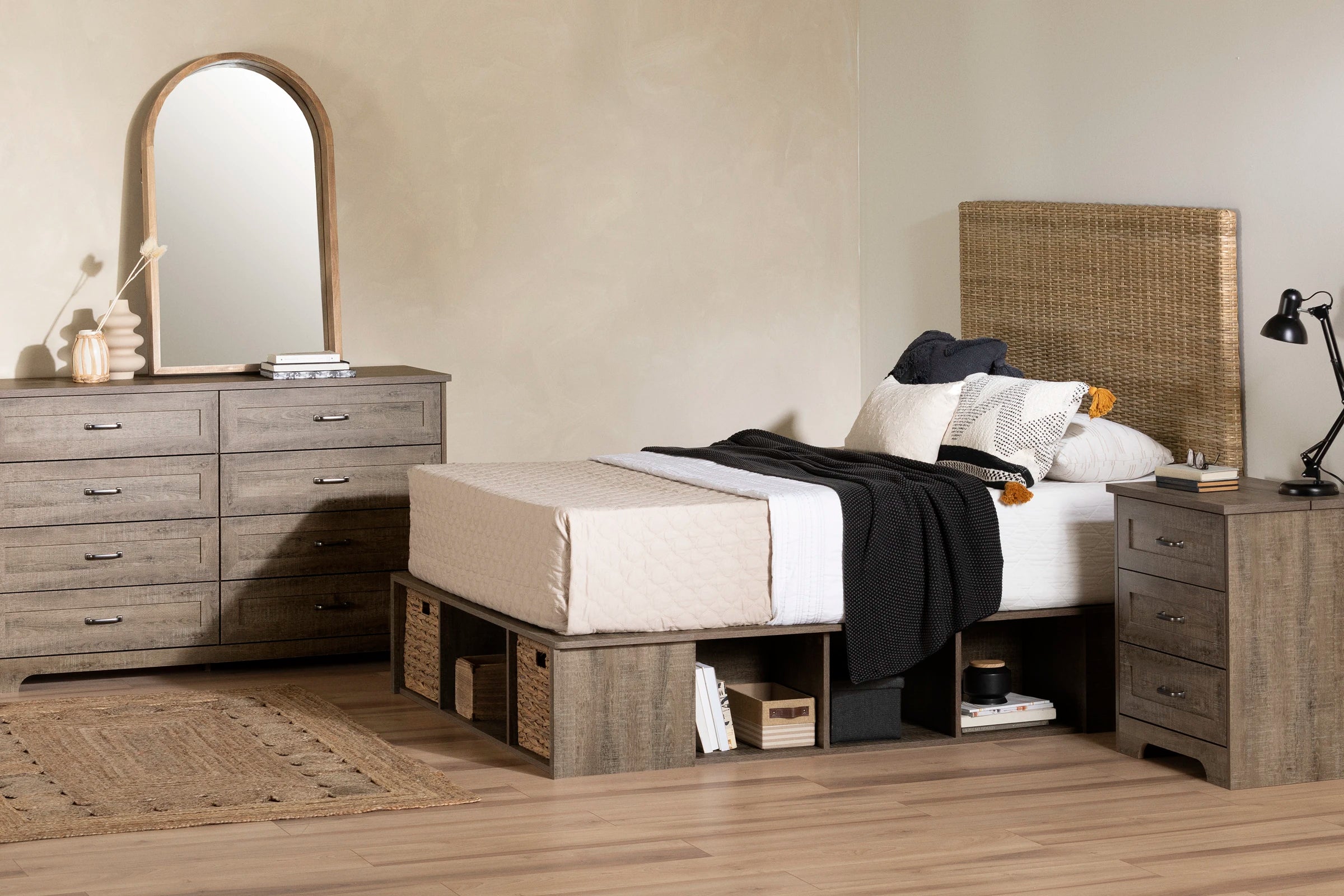 Storage Platform Bed with Wicker Baskets - Versa