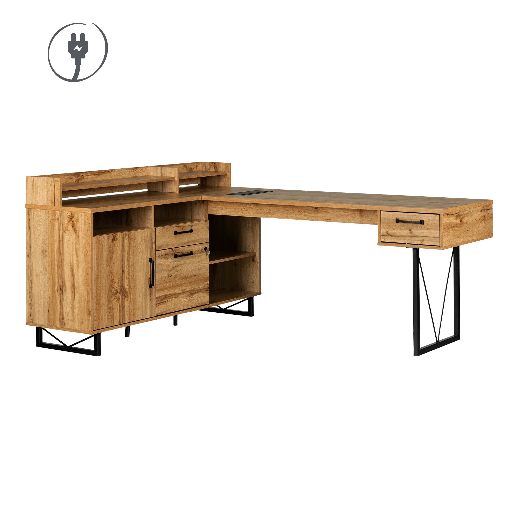 L-Shaped Desk with Power Bar and Removable Hutch - Finneas