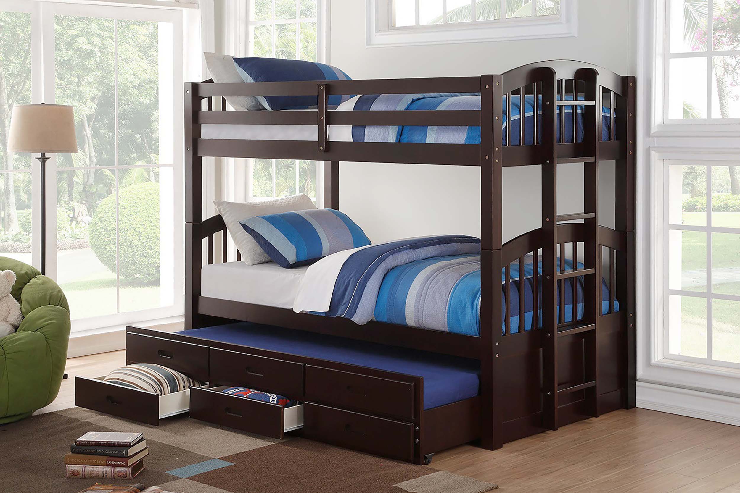 Single Storage Bunk Bed With Trundle Espresso 1840