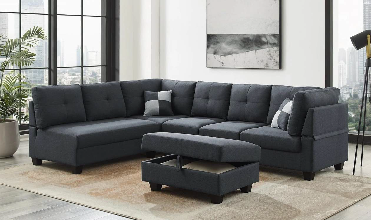 Simba - Grey Reversible Sectional Sofa With Ottoman