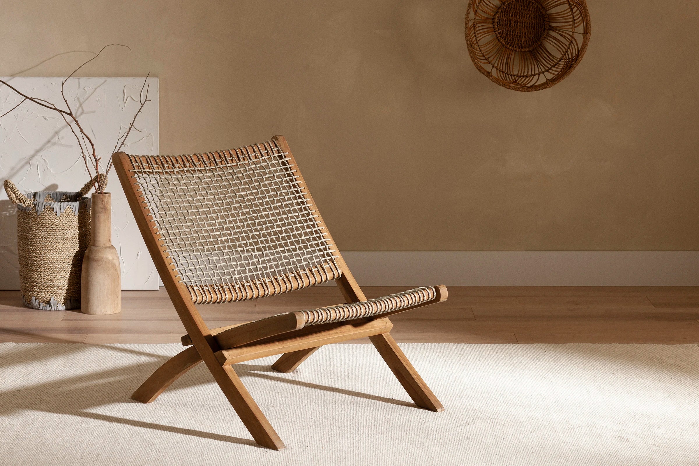 Wood and Woven Rope Lounge Chair - Balka