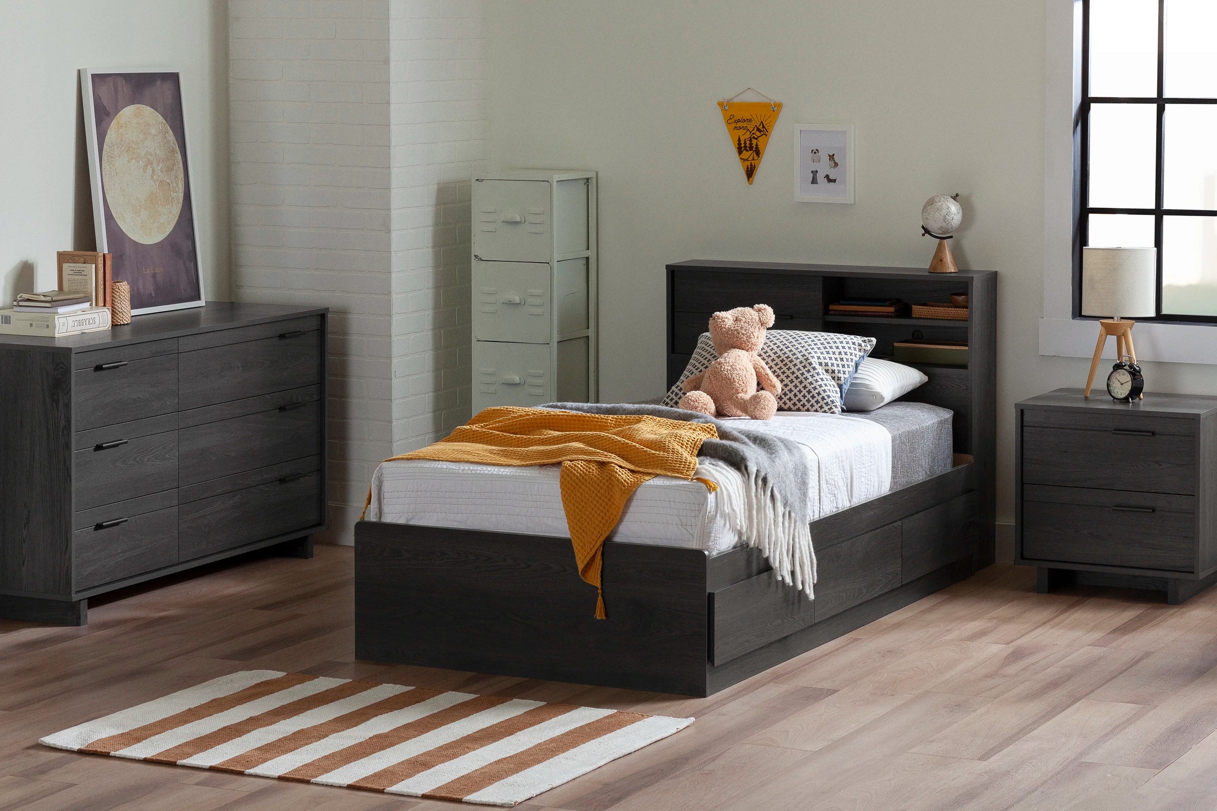 Storage Bed and Bookcase Headboard Set - Fynn