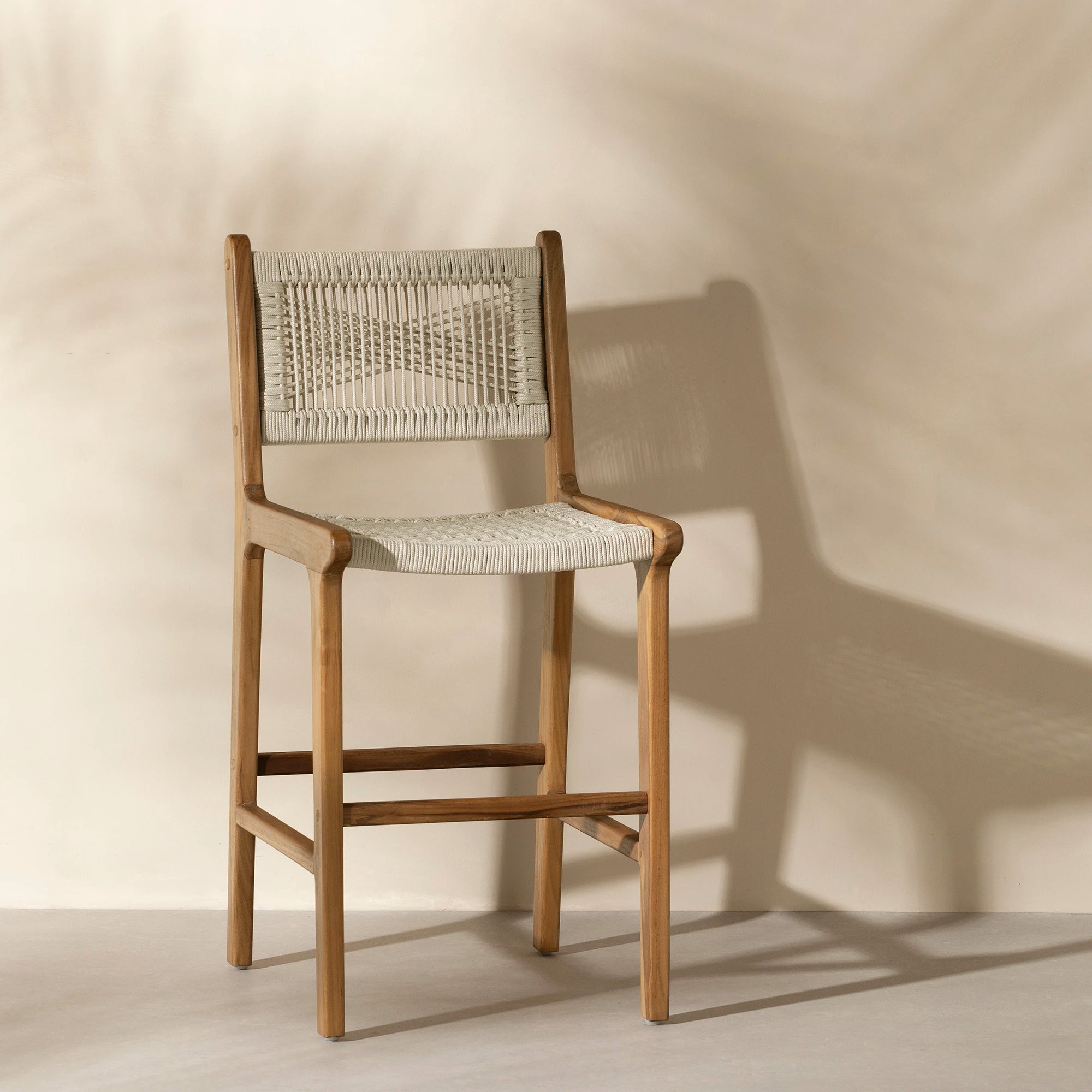 Woven Rope and Teak Wood Counter Stool - Agave