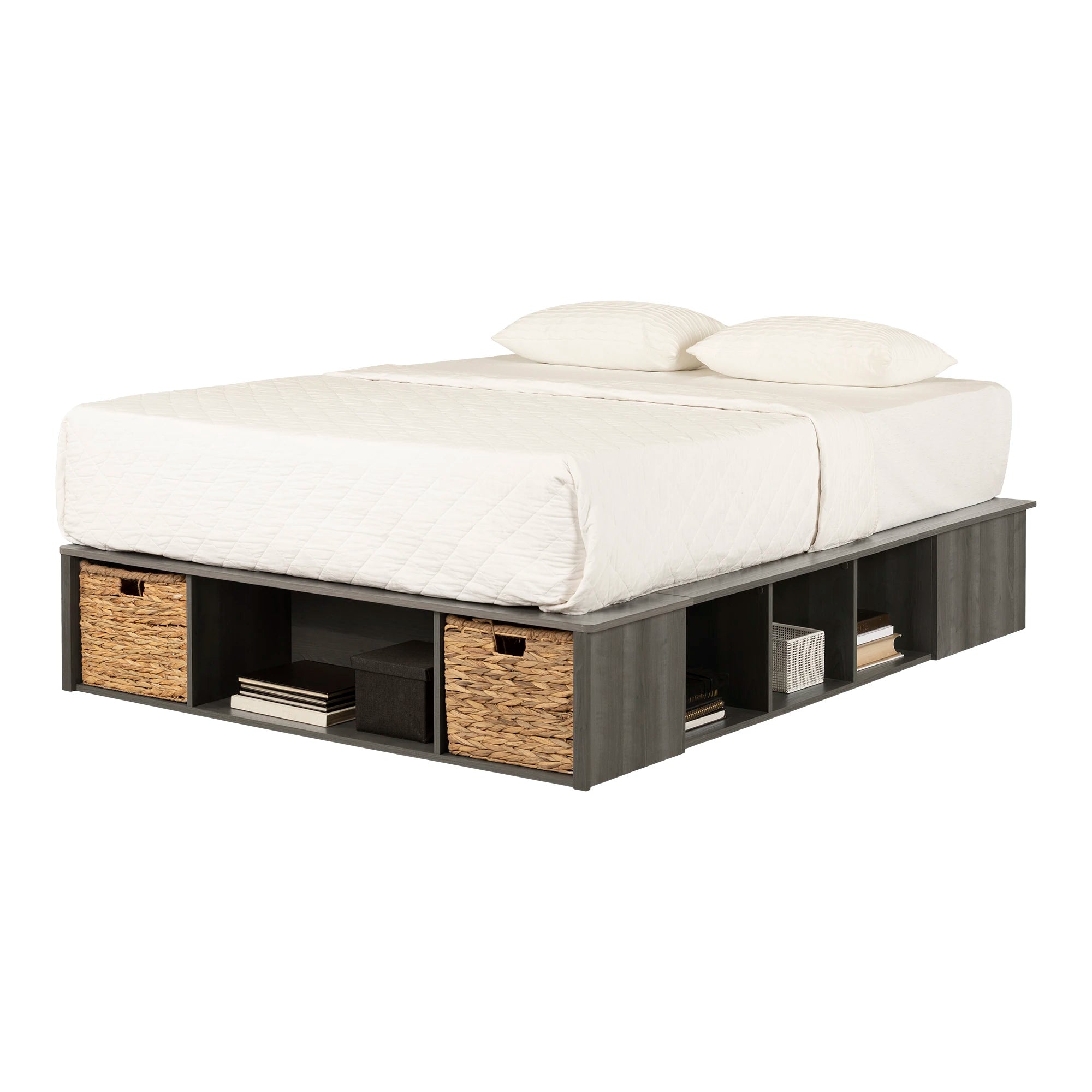 Storage Platform Bed with Wicker Baskets - Versa