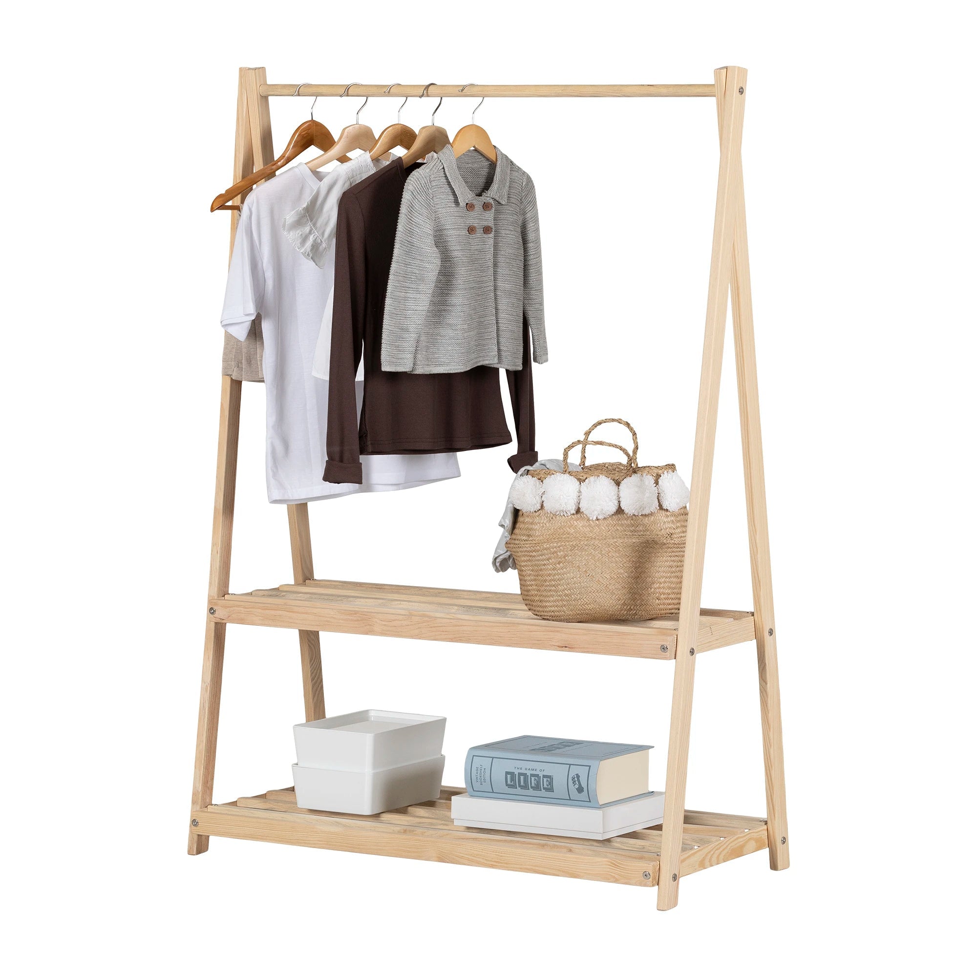 Wooden Clothes Rack with Storage Shelves for Kids - Sweedi