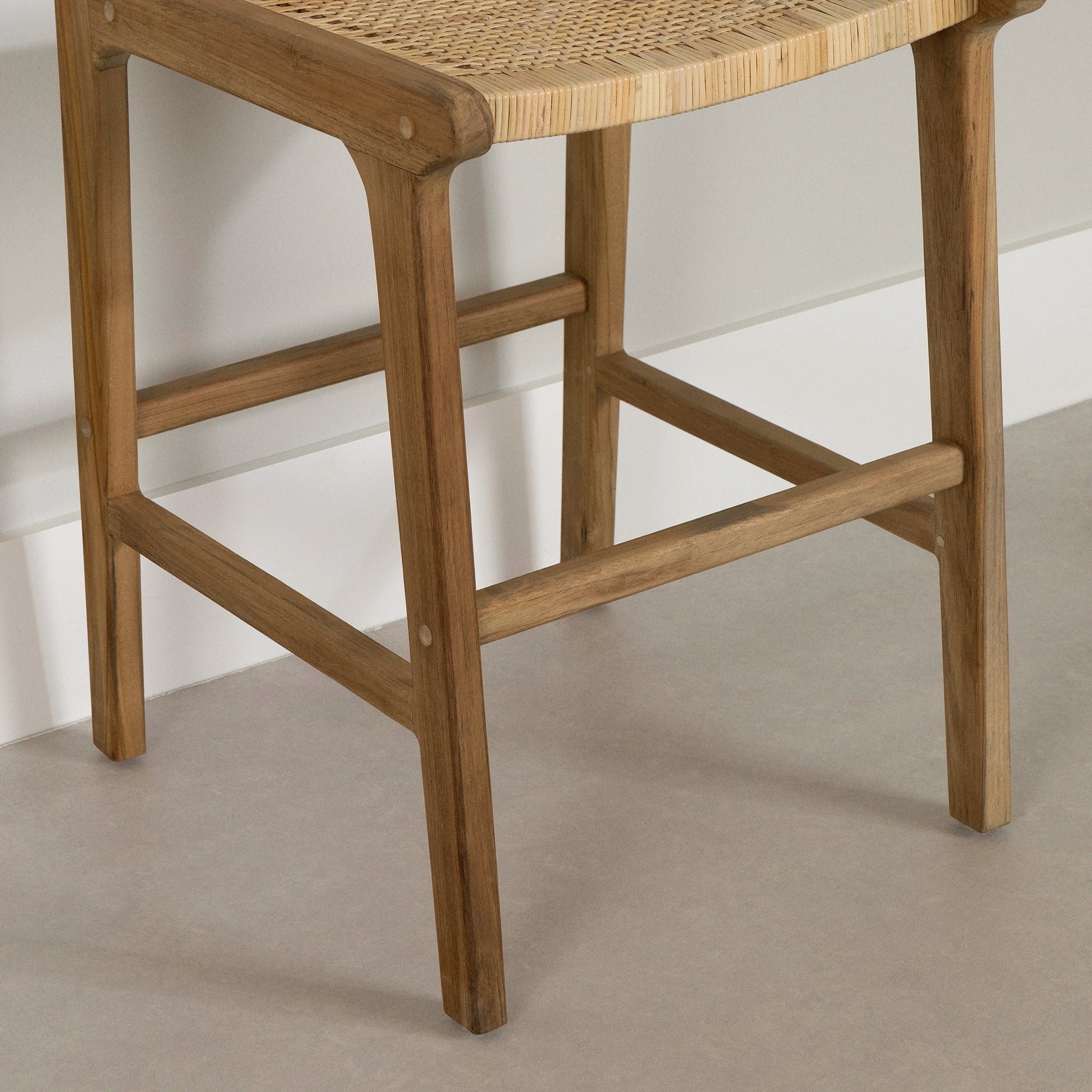 Rattan and Teak Wood Counter Stool - Balka