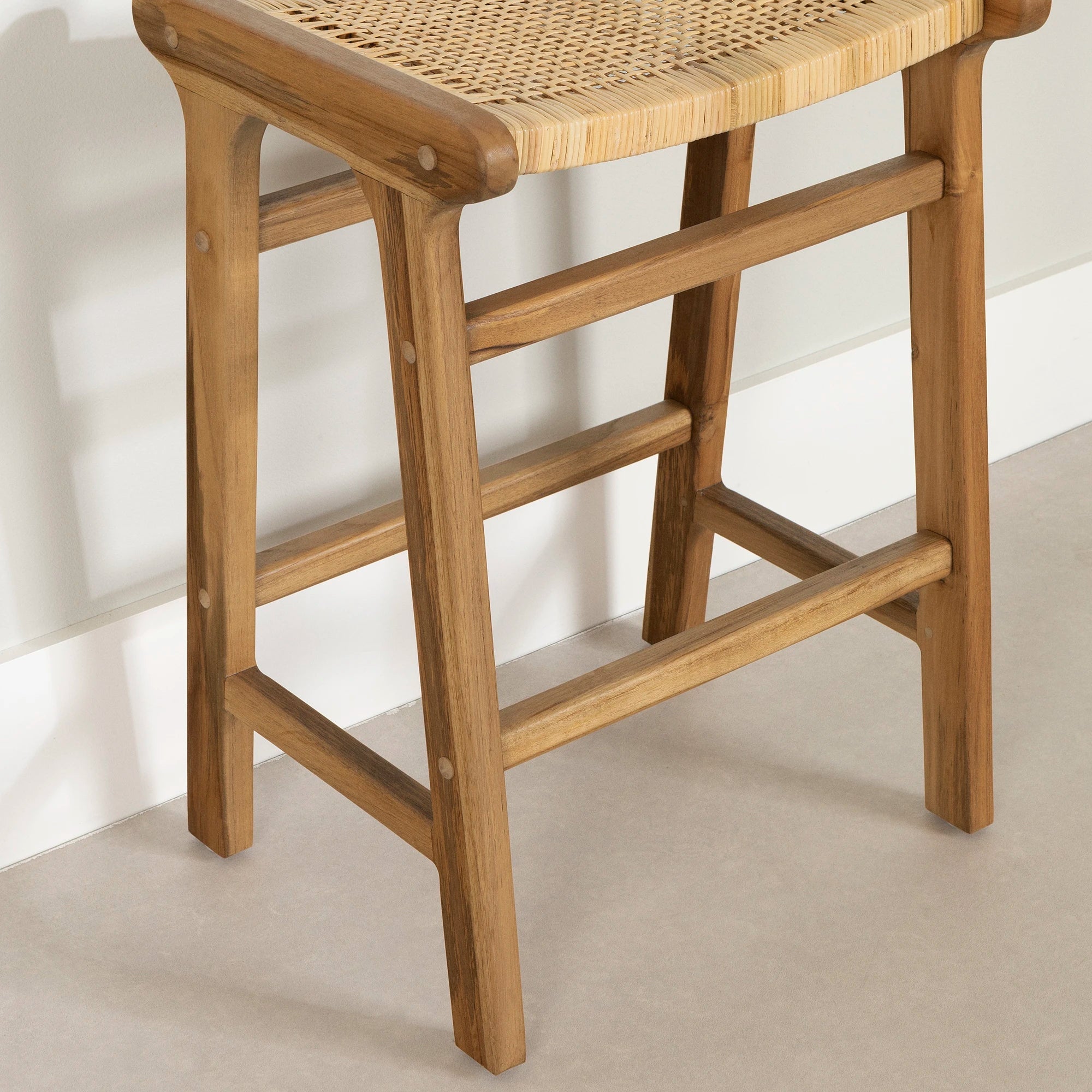 Rattan and Teak Stool, Set of 2 - Balka