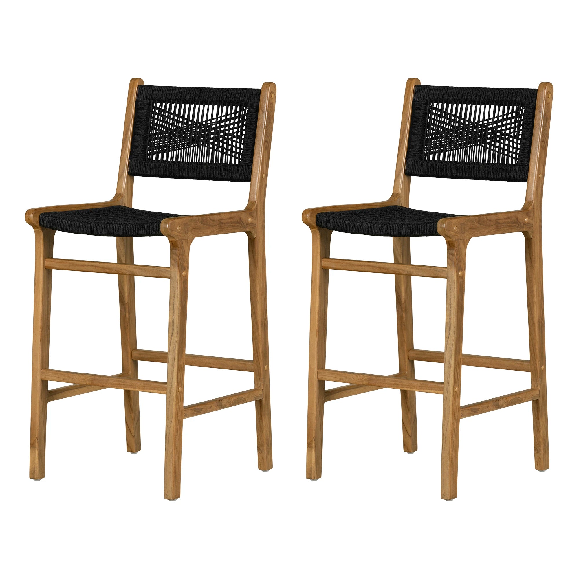 Teak Wood and Woven Rope Bar Stool, Set of 2 - Agave